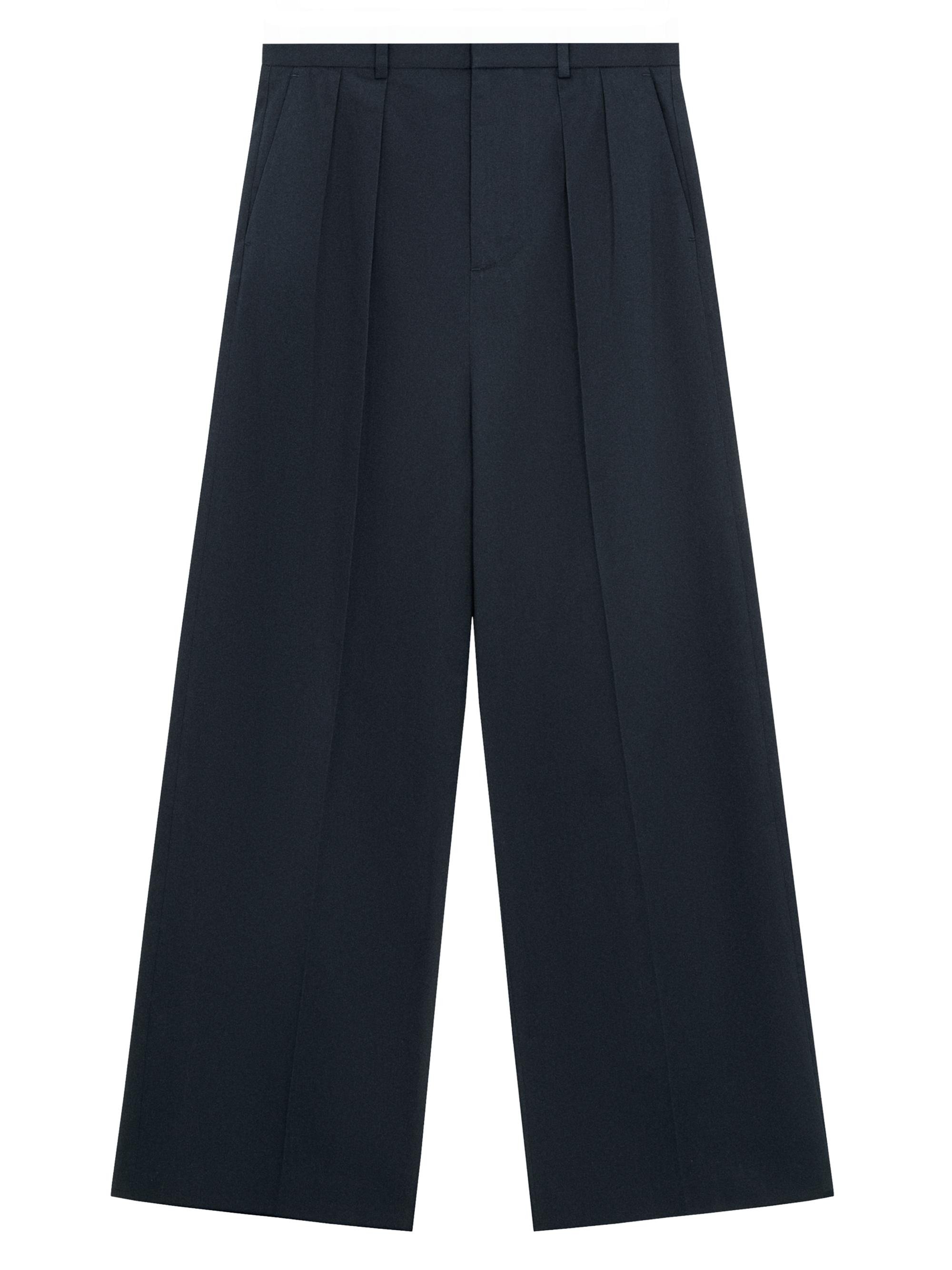 LOEWE Men's Pleated Cotton Wide-Leg Trousers - Navy Blue