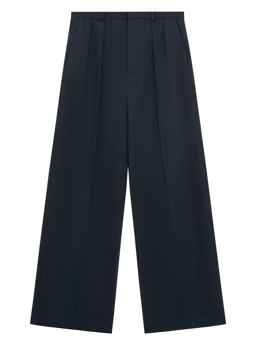 Loewe Men's Pleated Cotton Wide-leg Trousers In Blue
