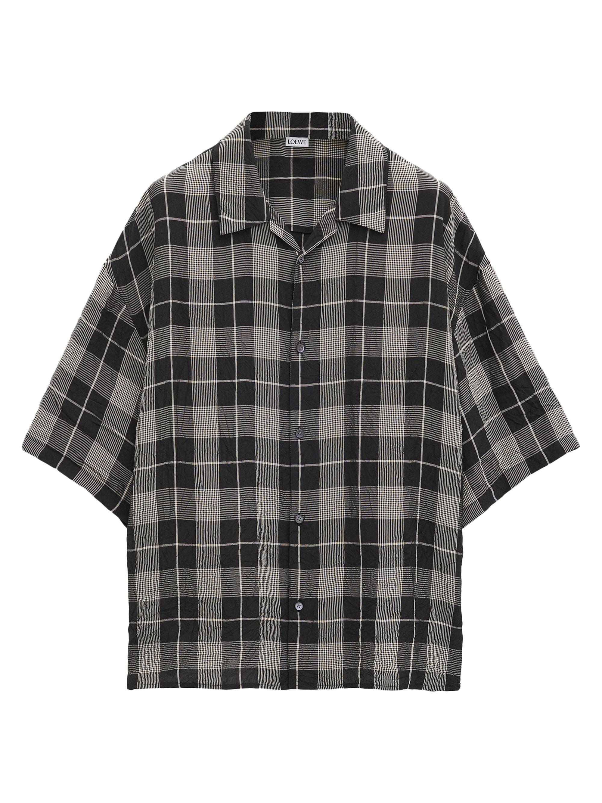 LOEWE Men's Plaid Short-Sleeve Shirt - Black White