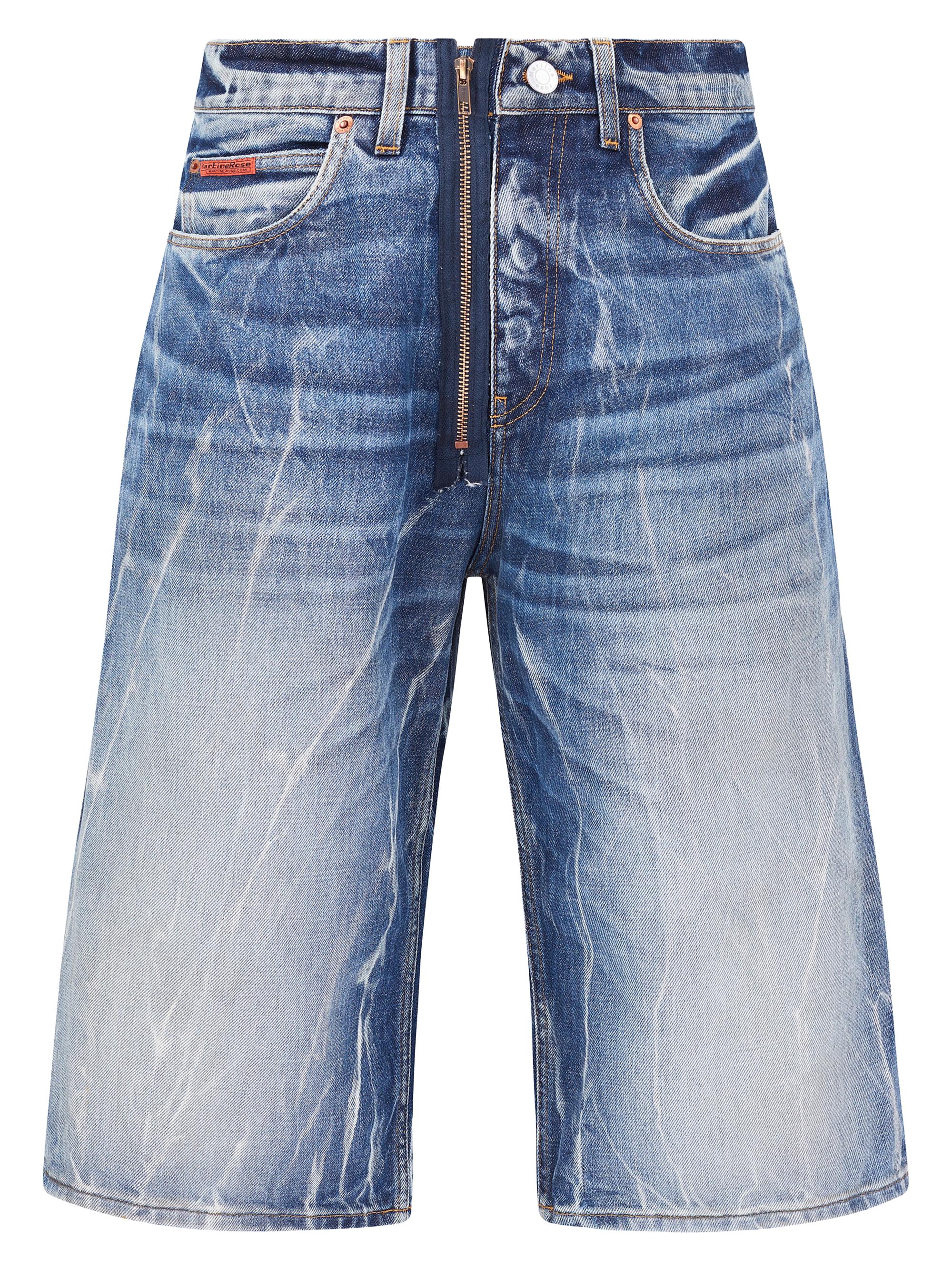 Martine Rose Men's Zip Long-Line Denim Shorts - Blue Acid