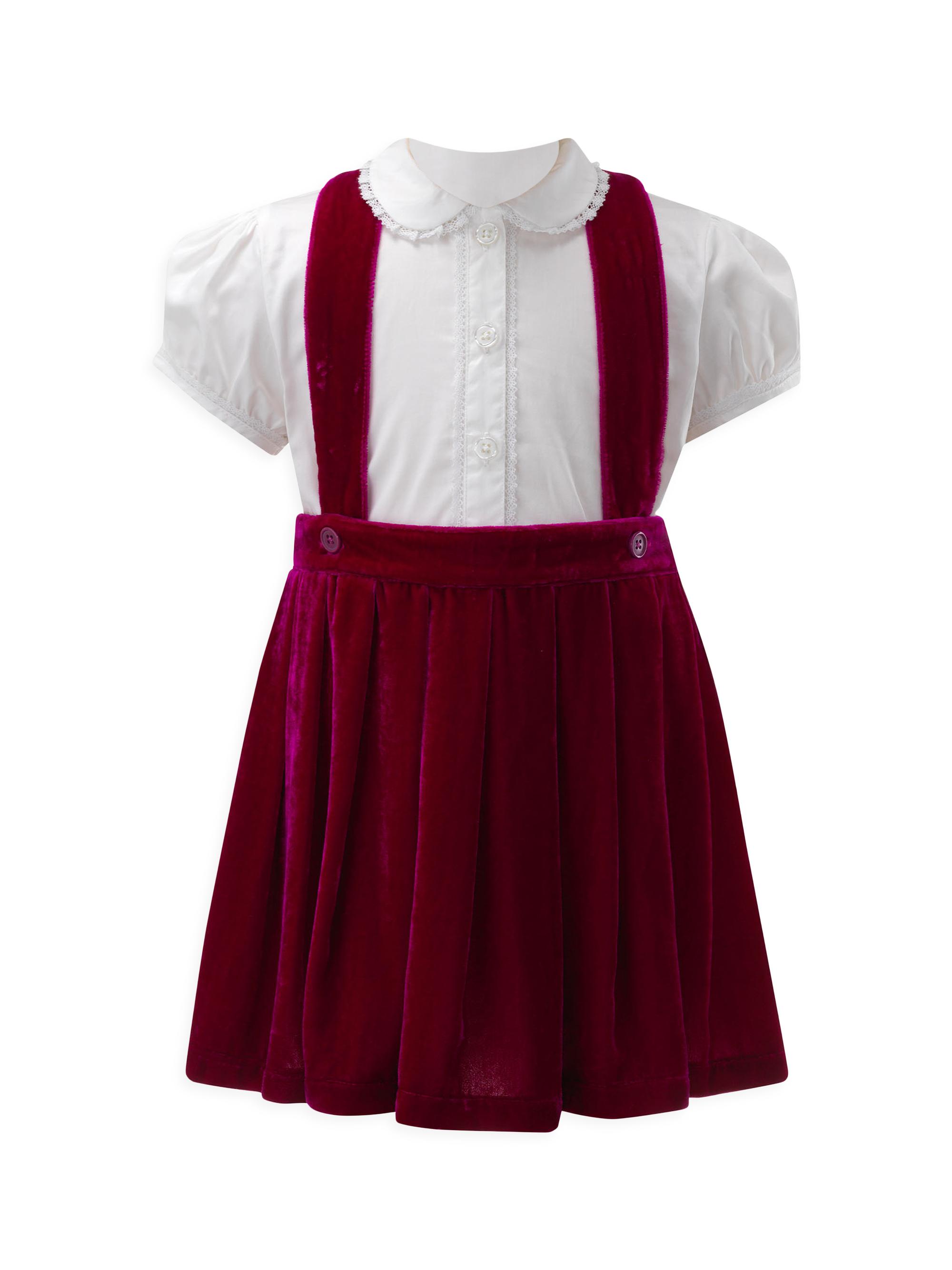 Rachel Riley Eloise Little Girl's & Girl's Eloise Shirt & Velvet Pinafore Skirt Set - Dark Pink