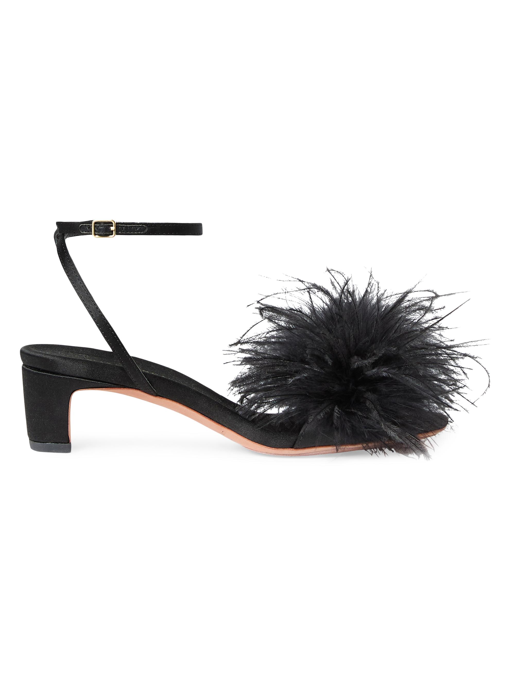 Loeffler Randall Women's Senna 4MM Feather-Accented Satin Sandals - Black