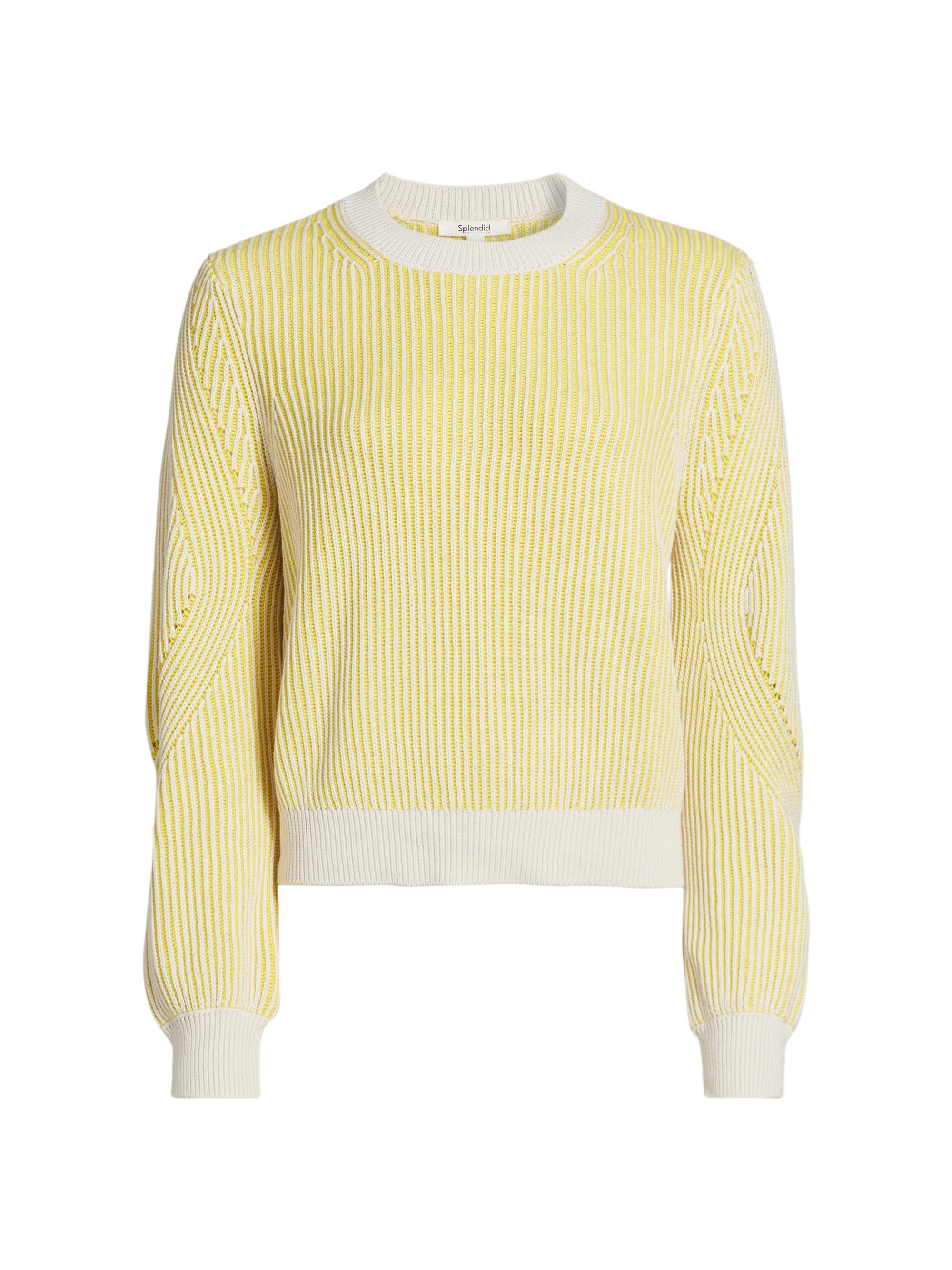 Splendid Women's Ashlyn Striped Crewneck Sweater - Moonstone Chartreuse