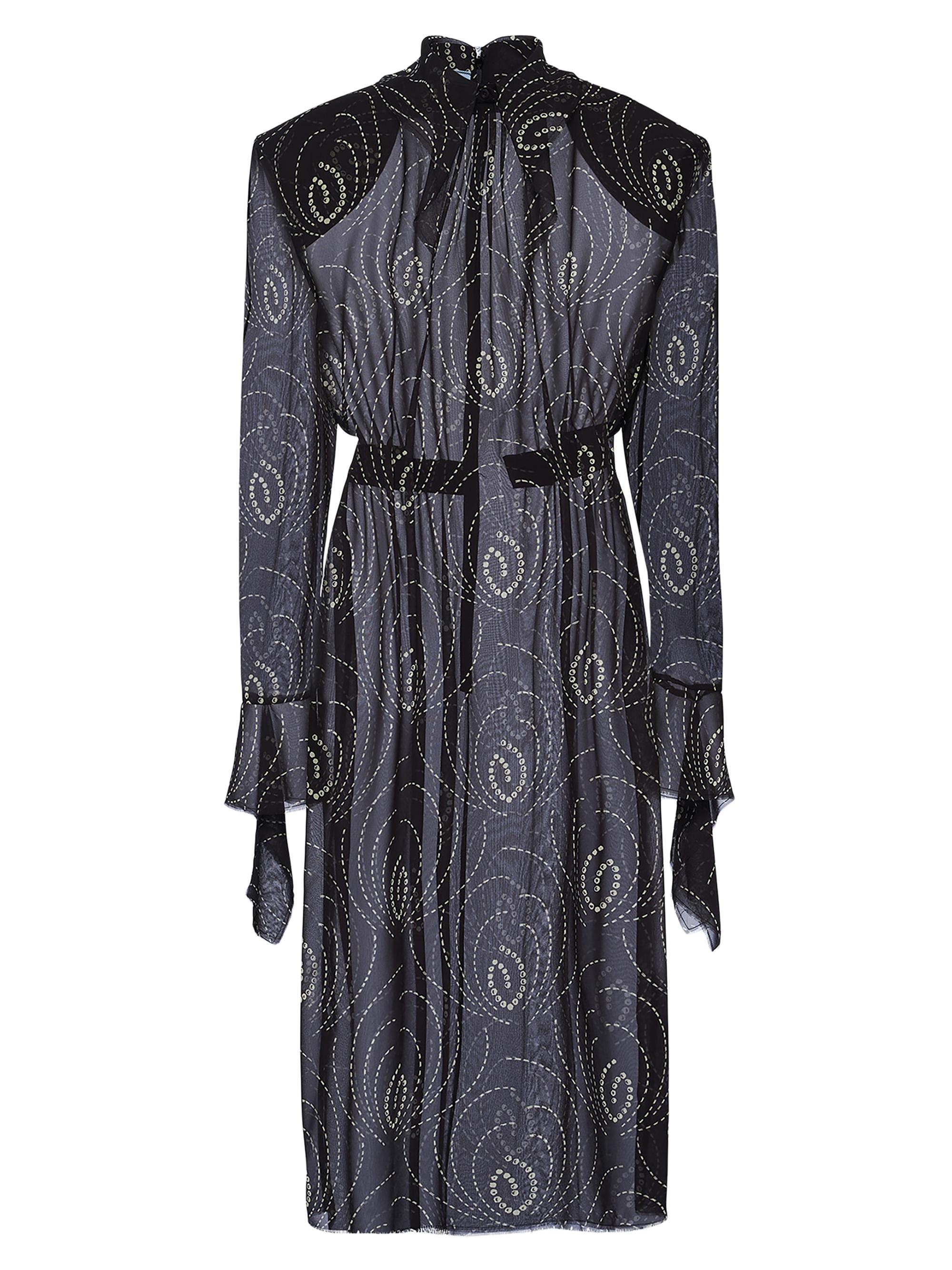 Prada Women's Printed Georgette Dress - Black