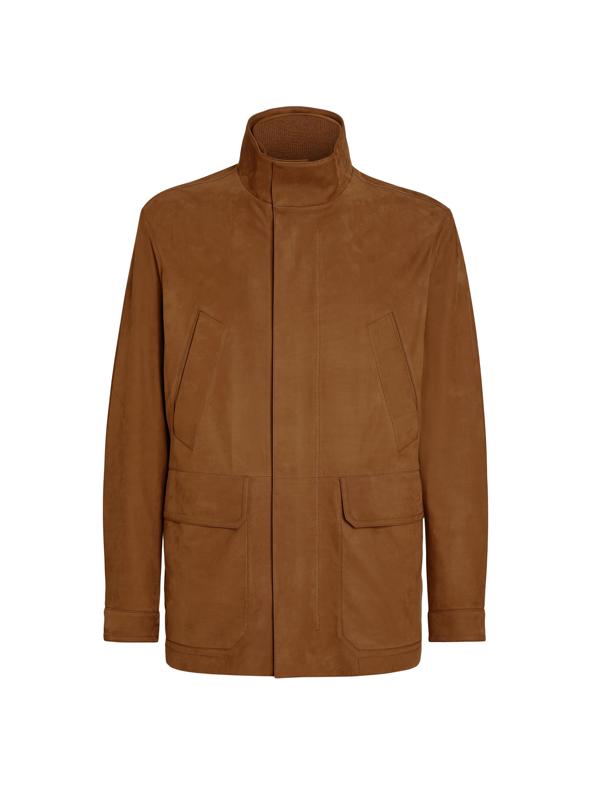 ZEGNA Men's Nubuck Car Coat - Dark Foliage