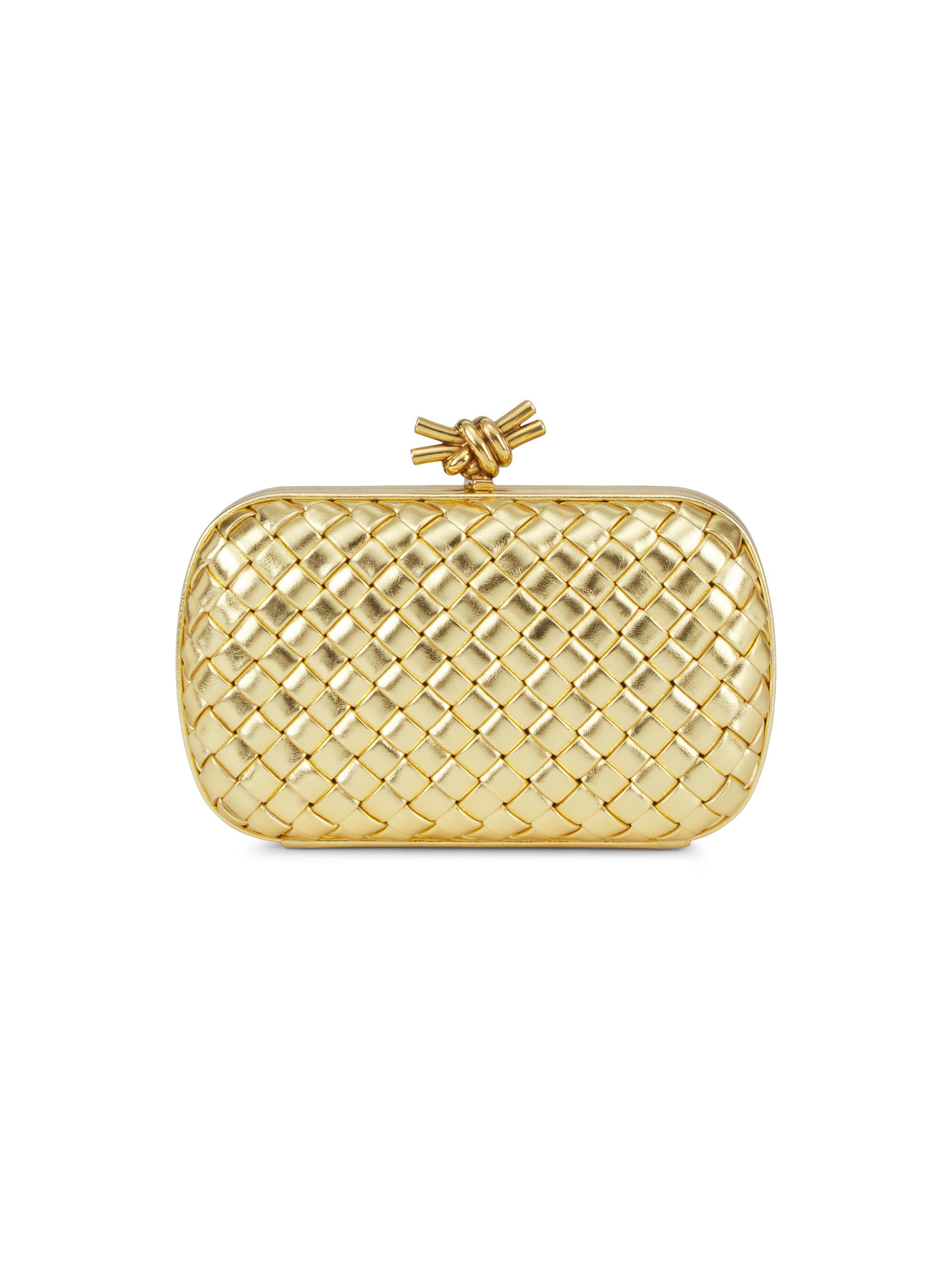 Bottega Veneta Women's Intrecciato Metallic Leather Knot Clutch - Gold