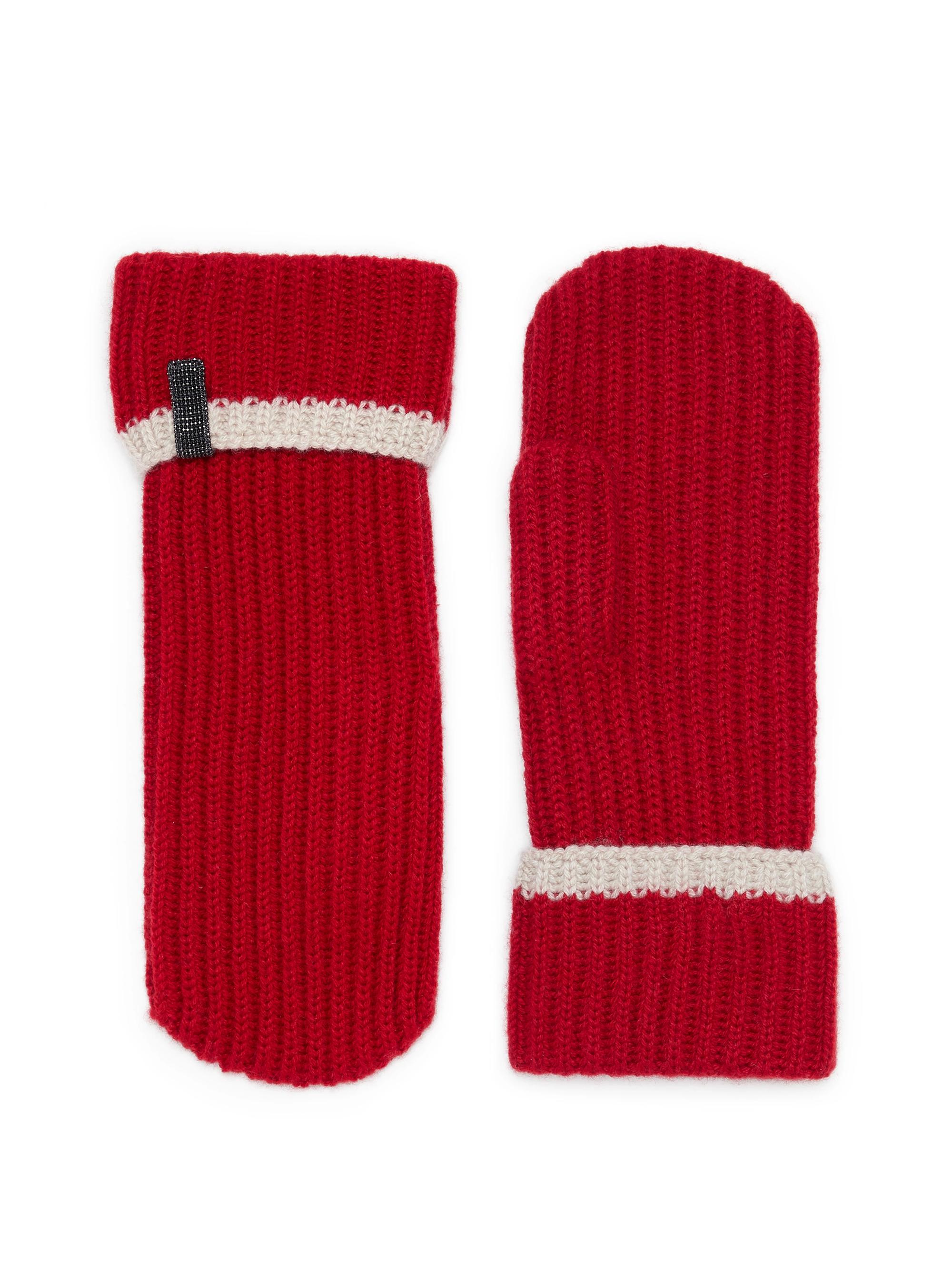 Brunello Cucinelli Women's Cashmere English Rib Knit Mittens with Monili - Red