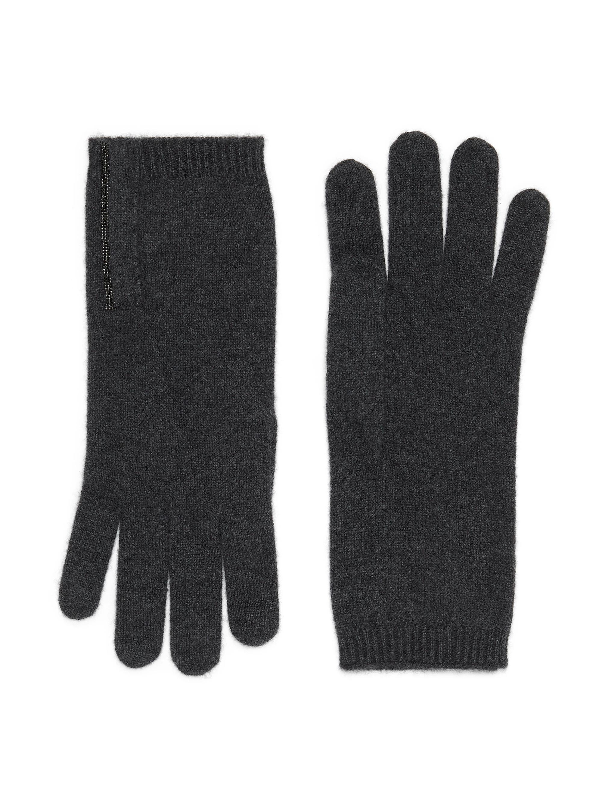 Brunello Cucinelli Women's Cashmere Knit Gloves with Monili - Dark Grey