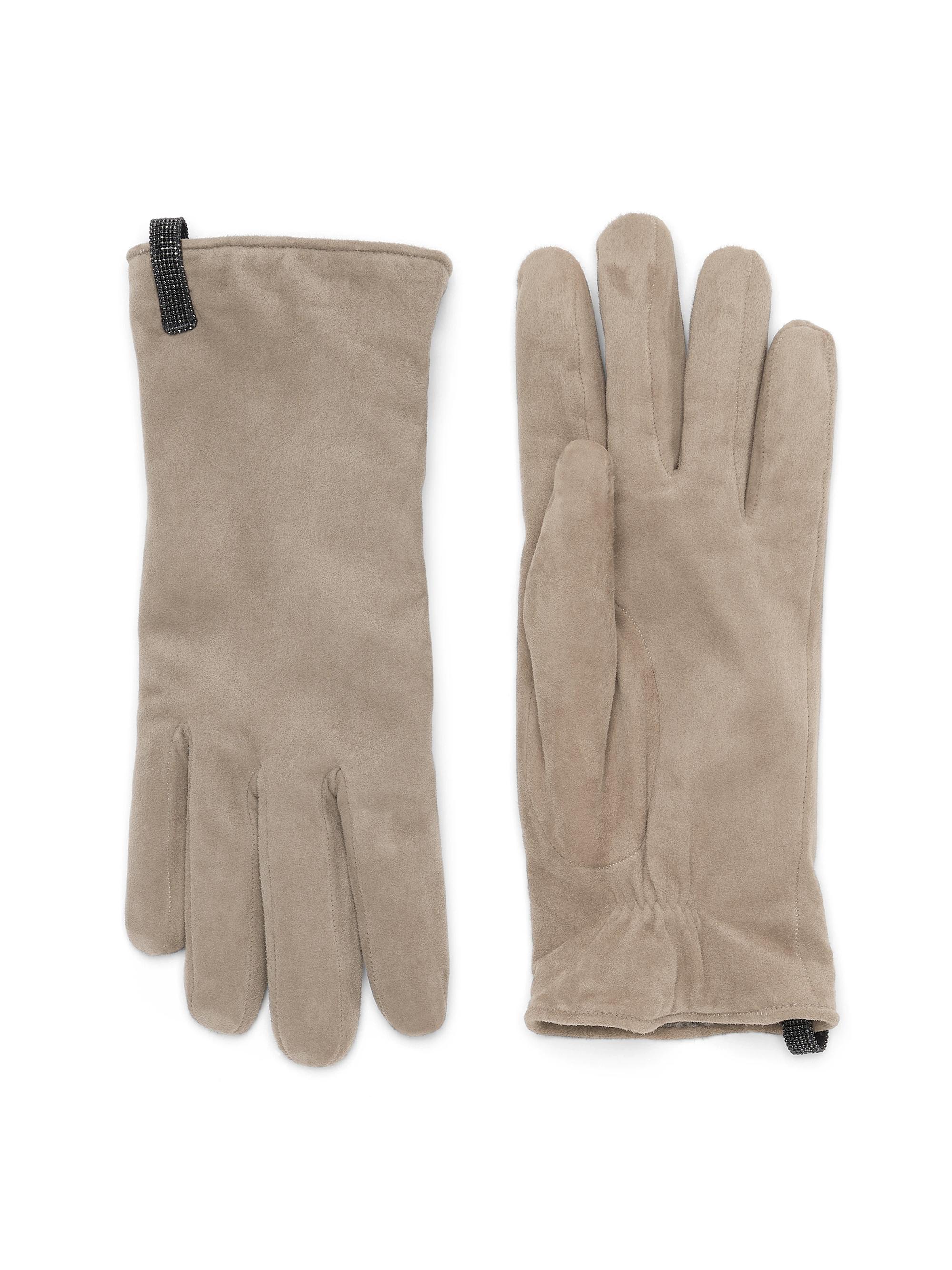 Brunello Cucinelli Women's Suede Gloves with Monili - Beige