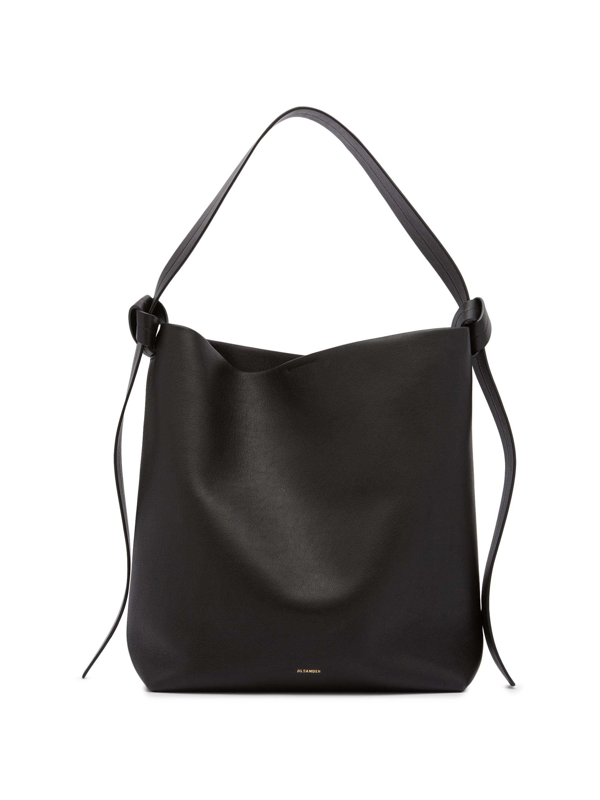 Jil Sander Women's Curve Drawstring Leather Shoulder Bag - Black