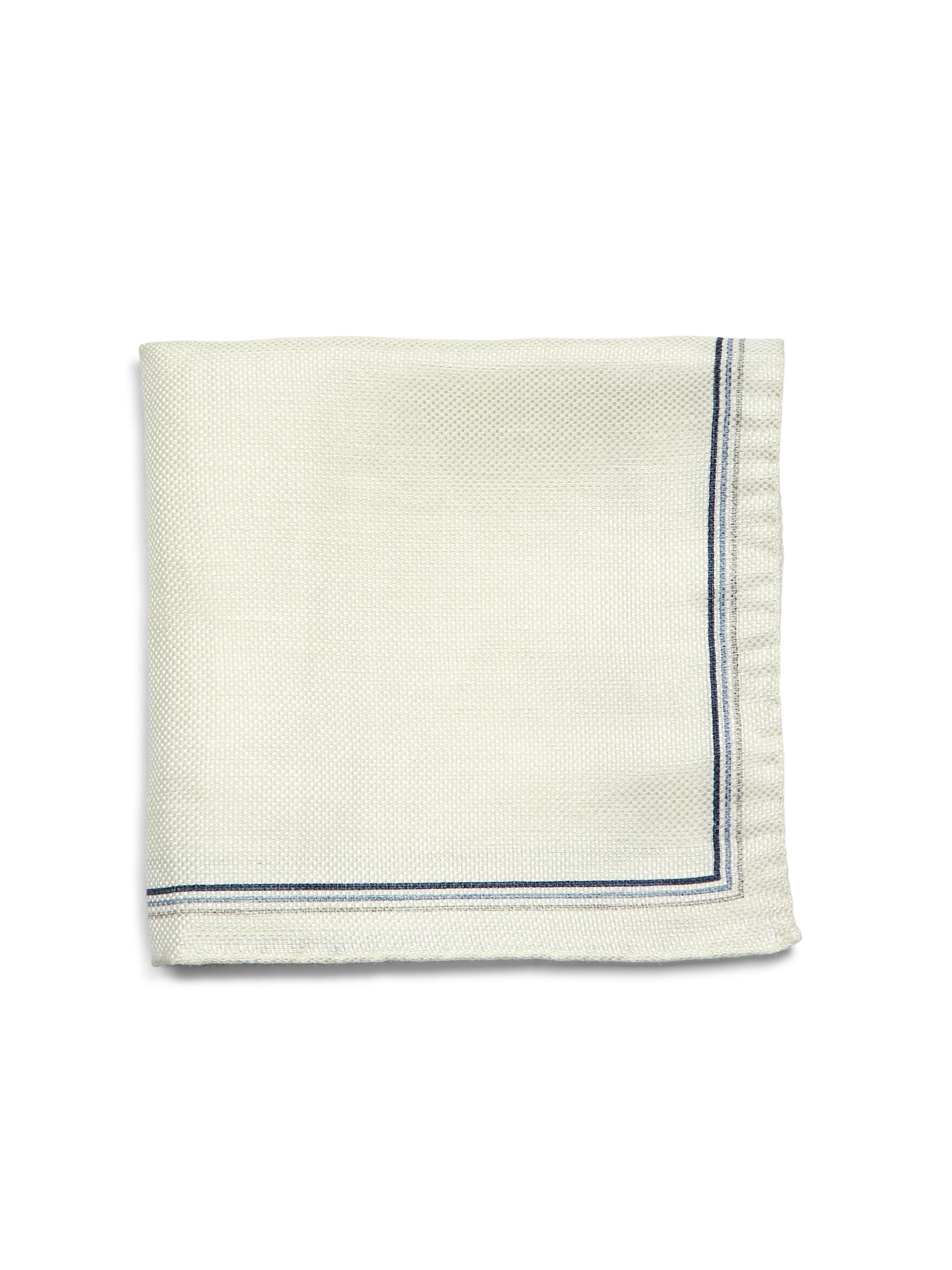 Saks Fifth Avenue Men's Linen-Cotton Border Pocket Square - White