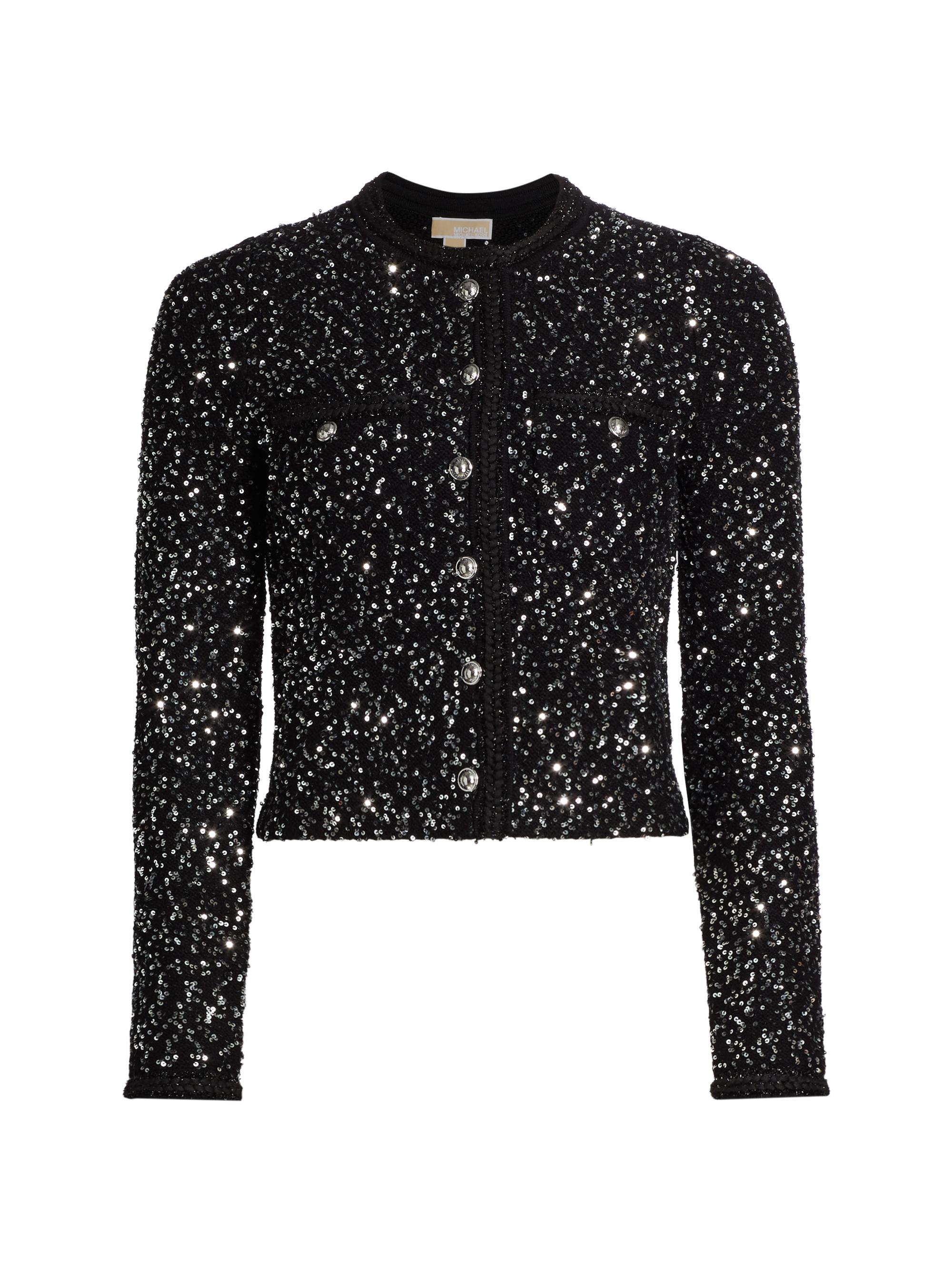 MICHAEL Michael Kors Women's Sequined Crewneck Jacket - Black Silver