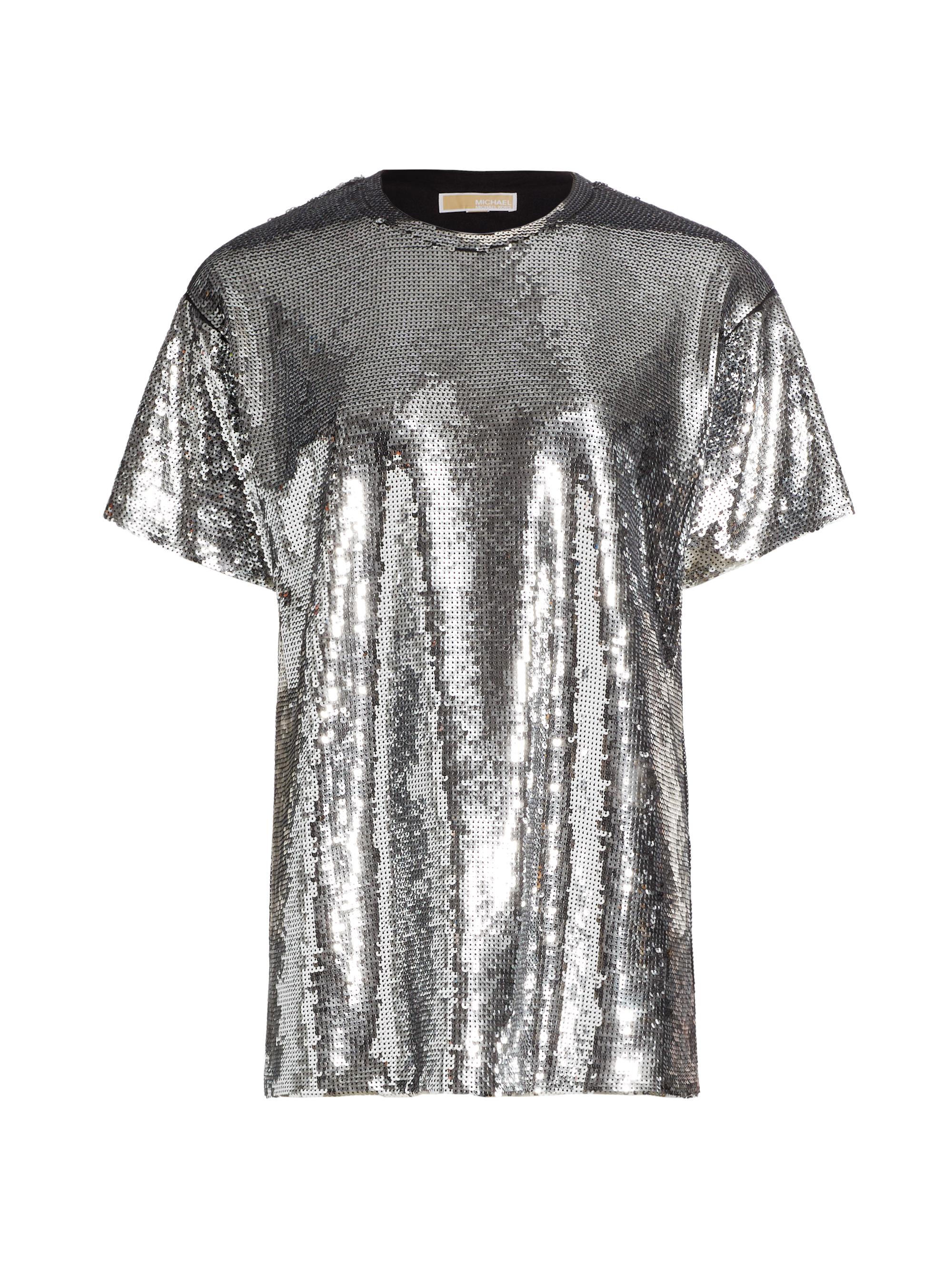 MICHAEL Michael Kors Women's Sequined Crewneck T-Shirt - Silver
