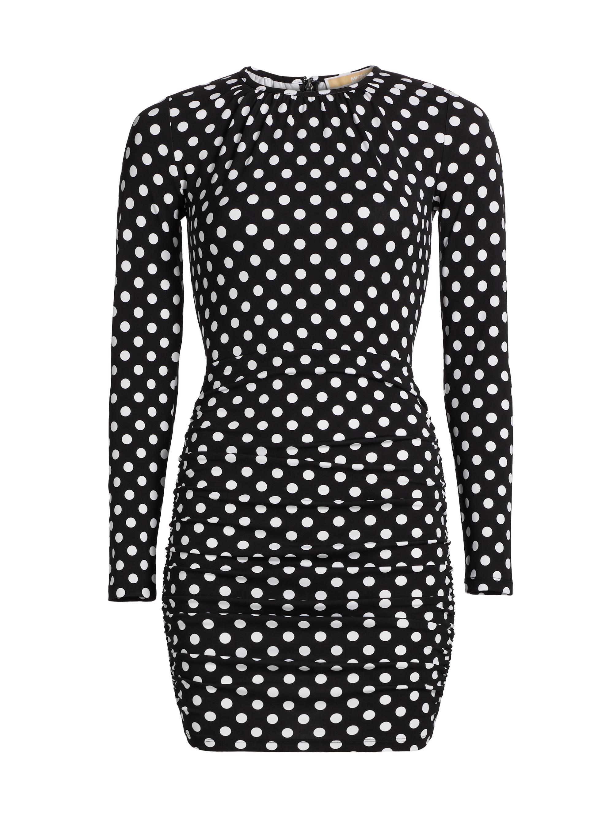 MICHAEL Michael Kors Women's Polka Dot Ruched Jersey Minidress - Black White