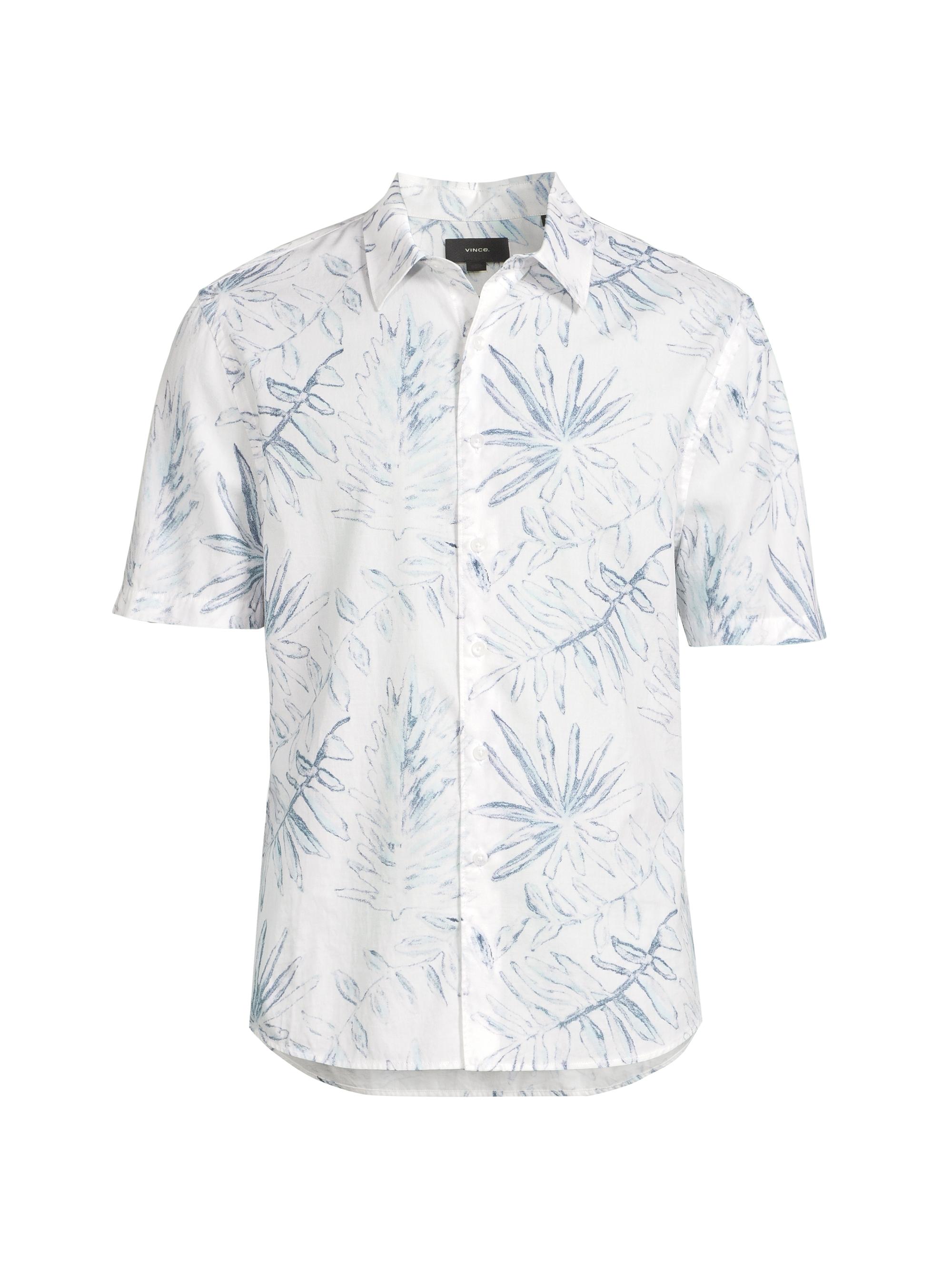 Vince Men's Short-Sleeve French Placket Shirt - Sea Marble Optic White