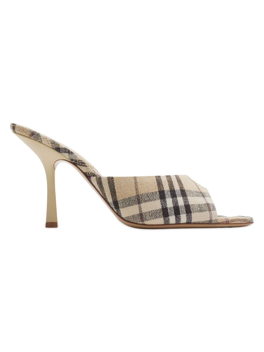 【関税＆送料込み】Burberry 'Mews' Cream Fabric Mules Burberry Mews 65MM Check Linen-Blend Mules | Saks Fifth Avenue
