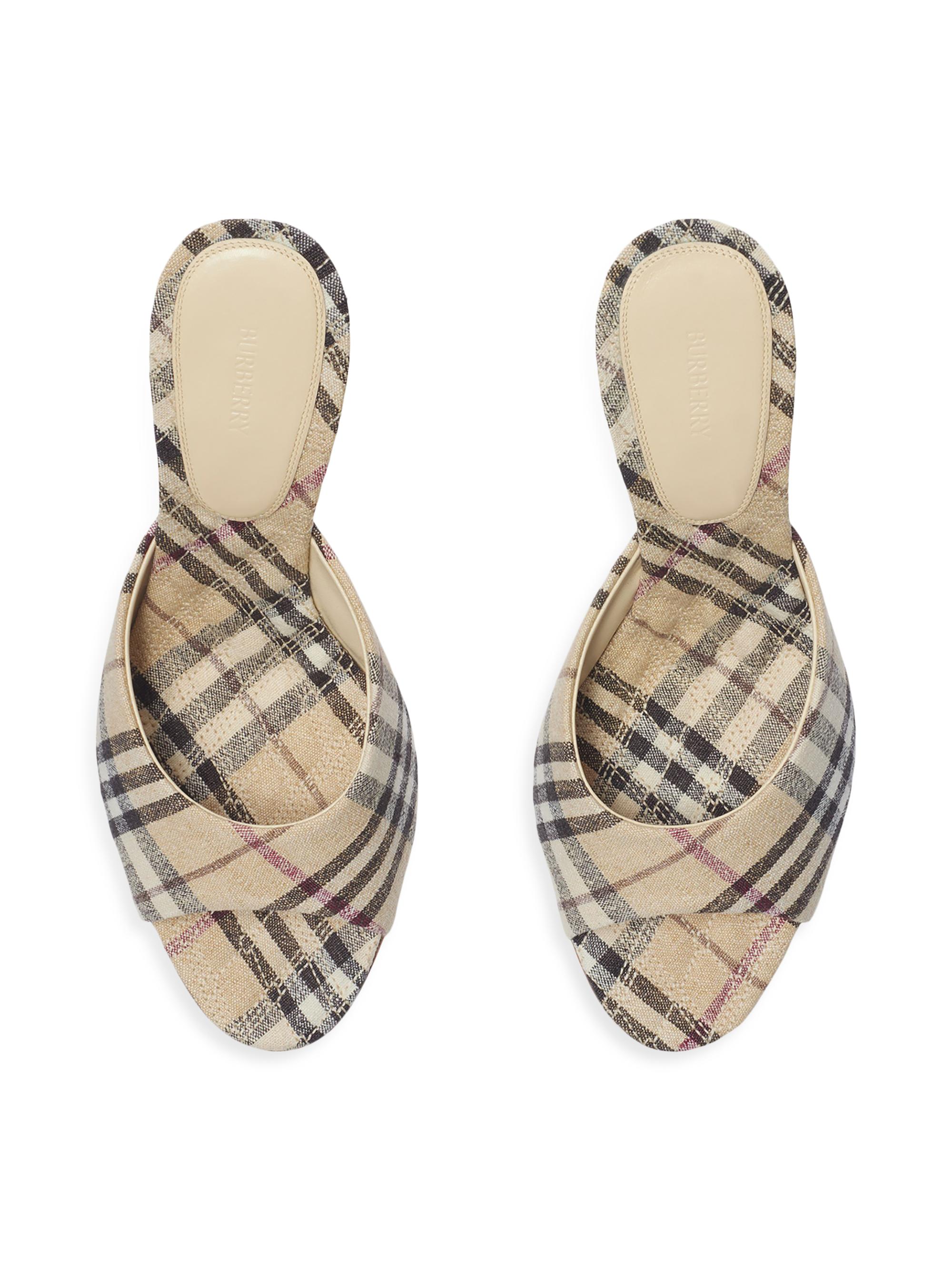 Burberry Mews 90MM Check Linen-Blend Mules | Saks Fifth Avenue