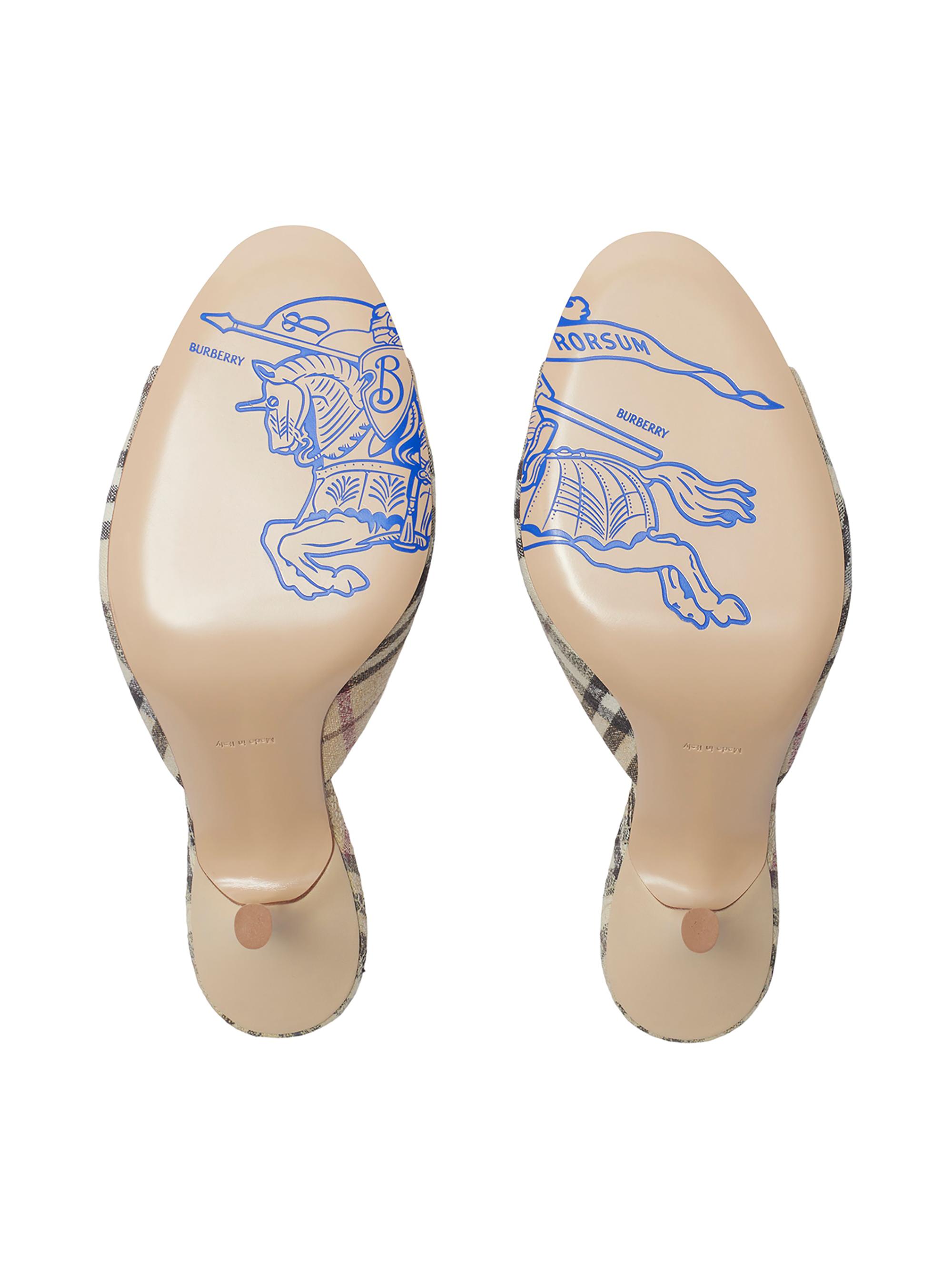 Burberry Mews 90MM Check Linen-Blend Mules | Saks Fifth Avenue