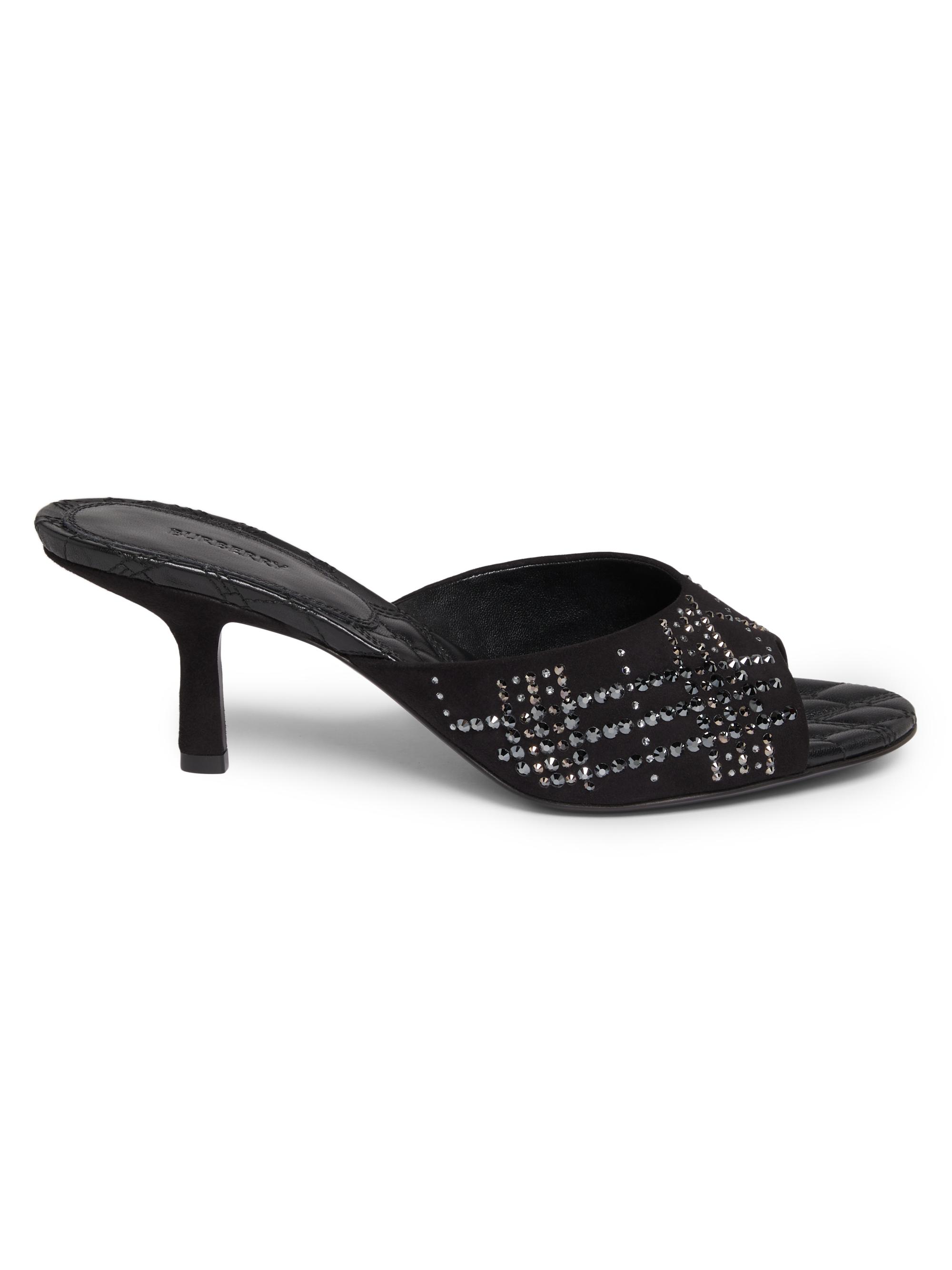 Burberry Women's Mews Crystal-Embellished Suede Mules - Black