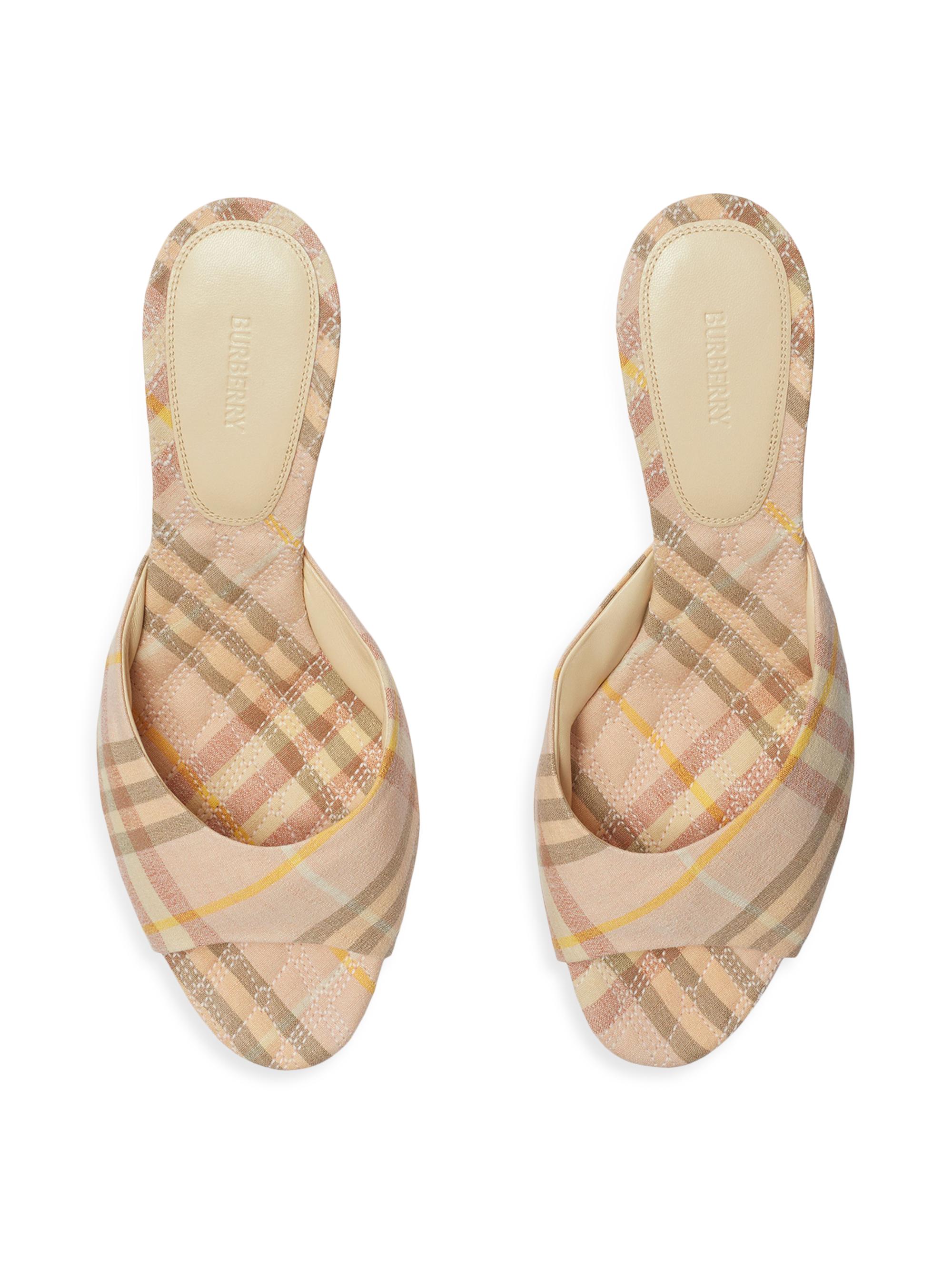 Burberry Mews 65MM Check Linen-Blend Mules | Saks Fifth Avenue