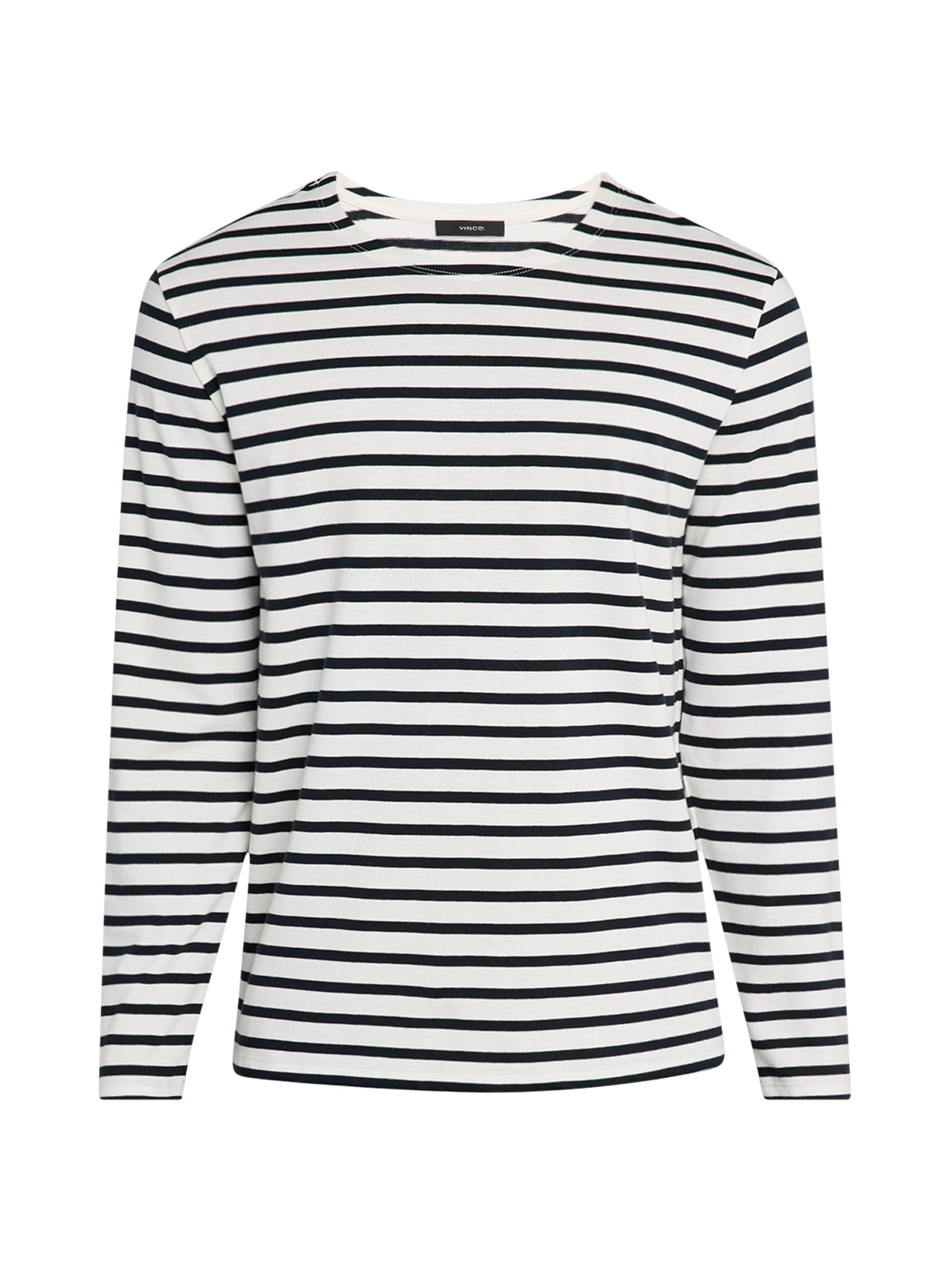 Vince Men's Striped Cotton Long-Sleeve Crewneck T-Shirt - Natural