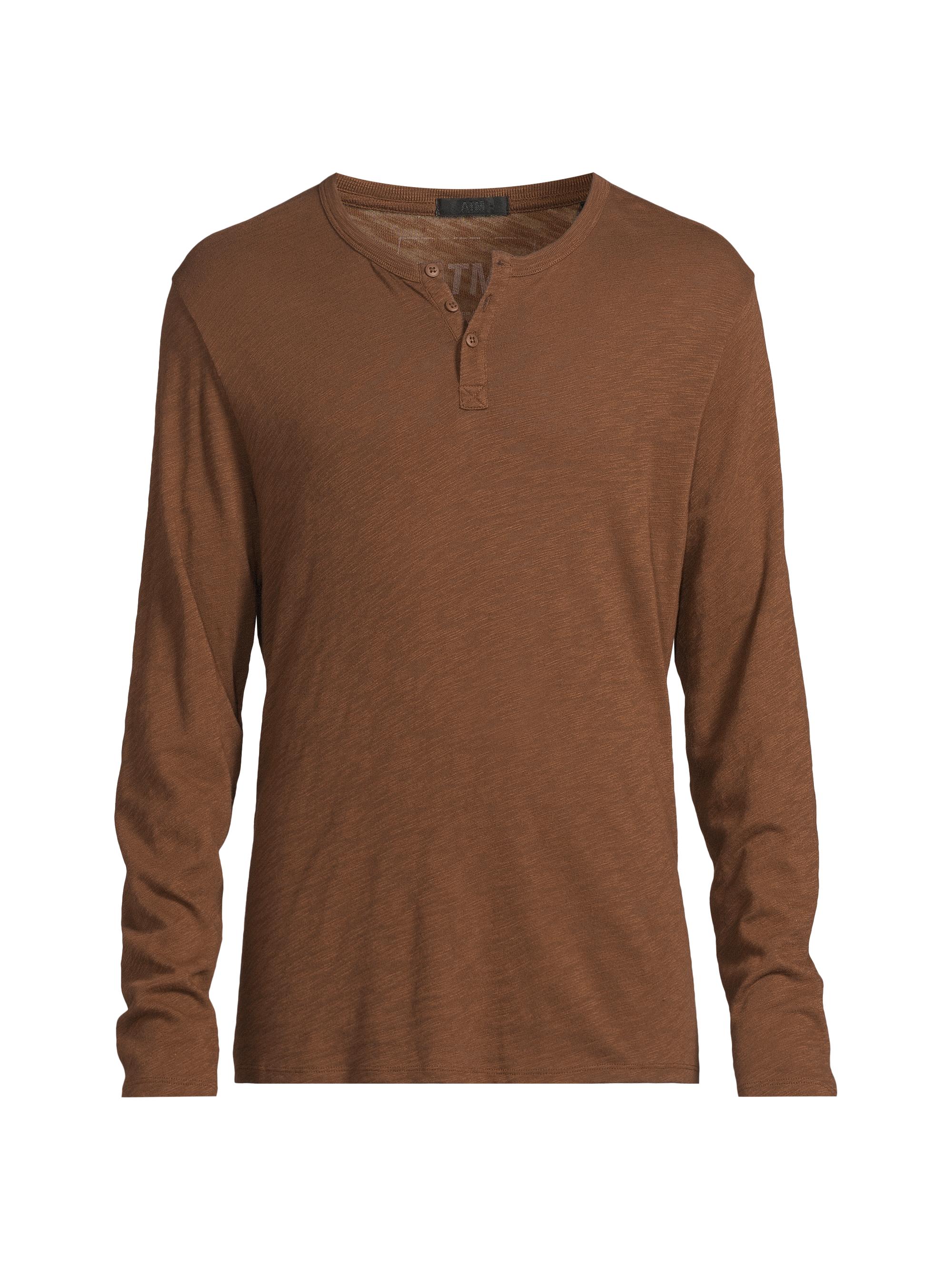 ATM Anthony Thomas Melillo Men's Cotton Jersey Henley T-Shirt - Pecan Brown