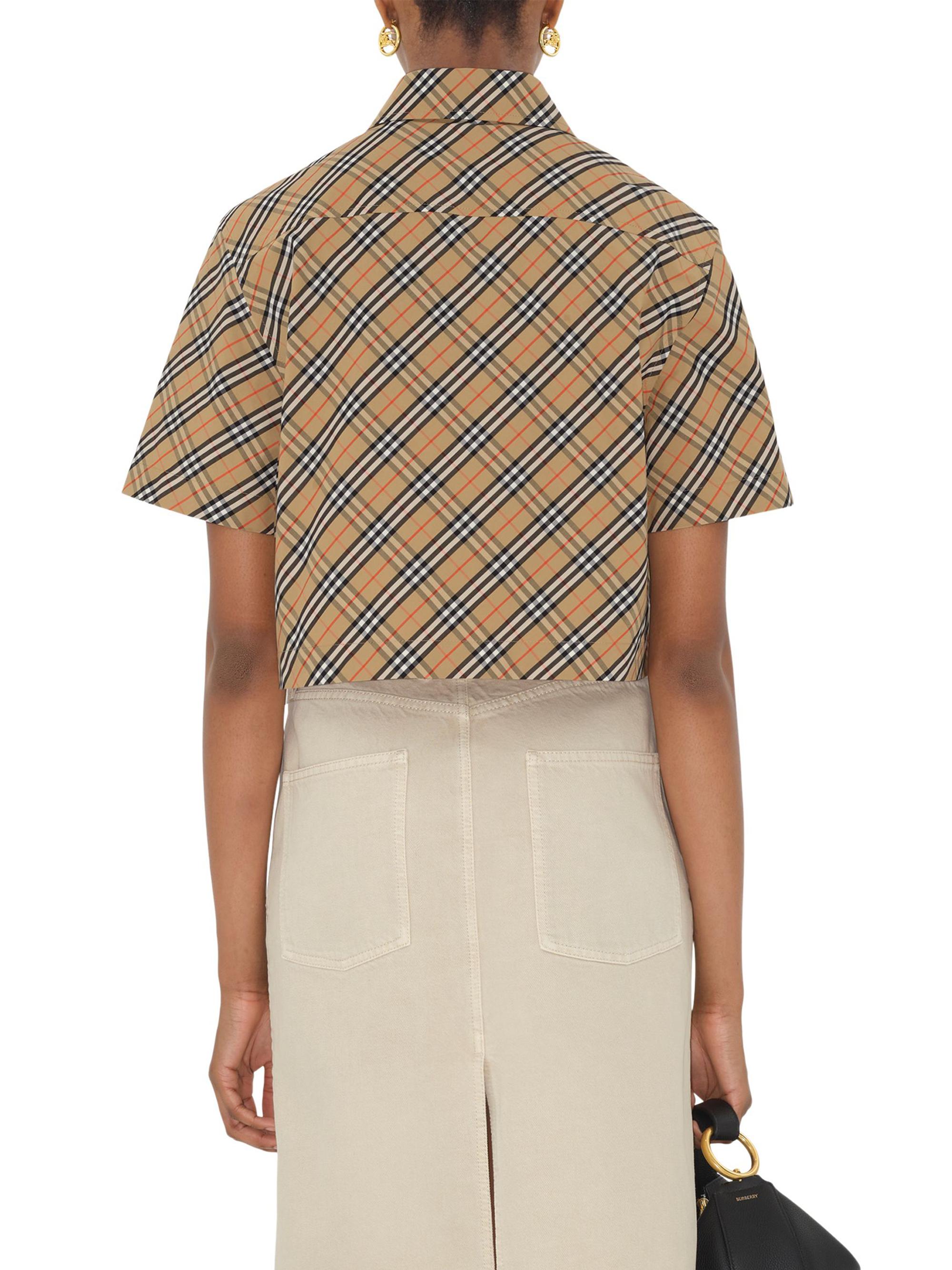 トップス Burberry shirt short sleeve Burberry - Black Zip-Up Short Sleeve Shirt w/ Plaid Trim Sz XL