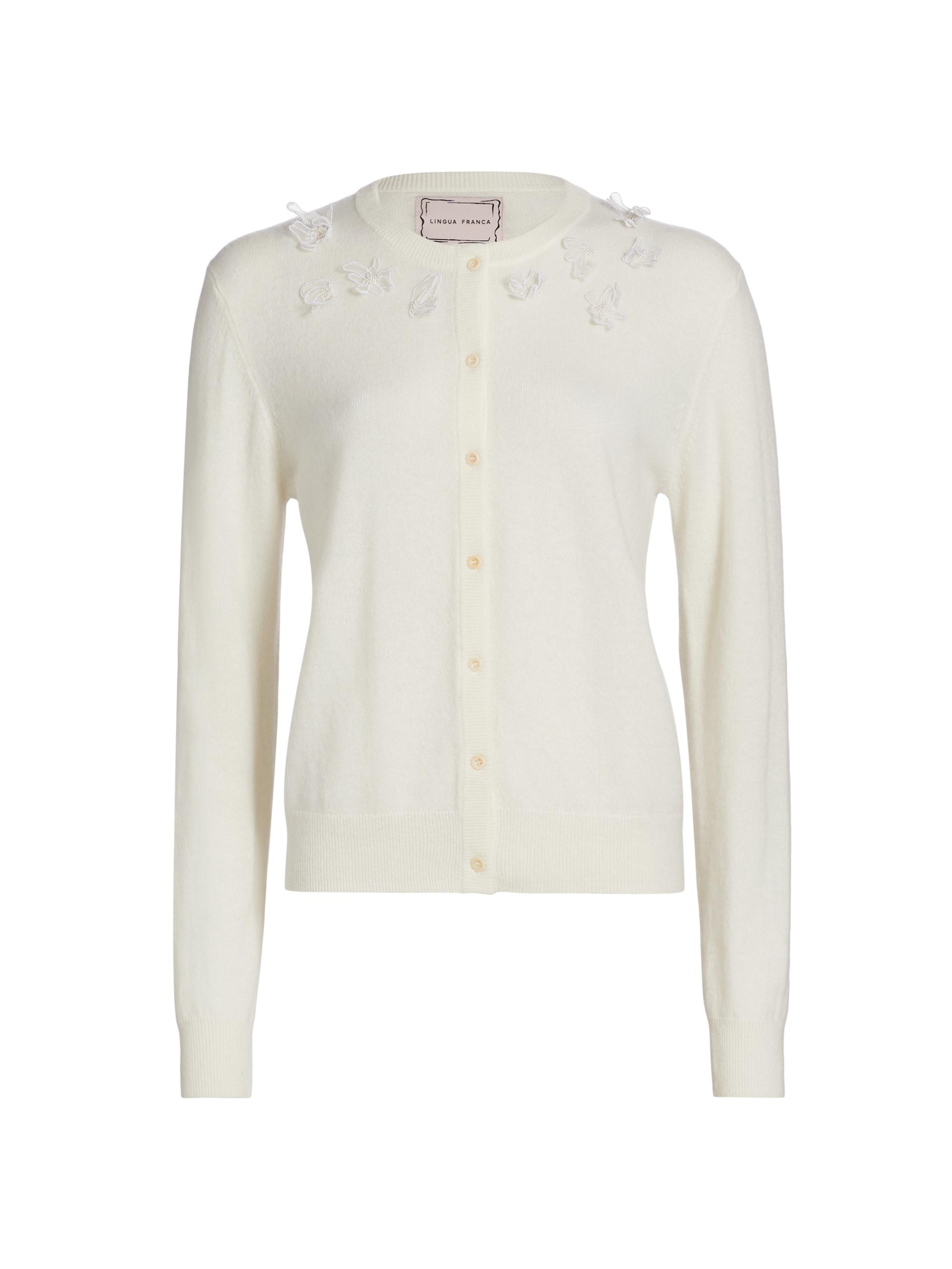 Lingua Franca Women's Wire Daisy Cashmere Knit Cardigan - Cream