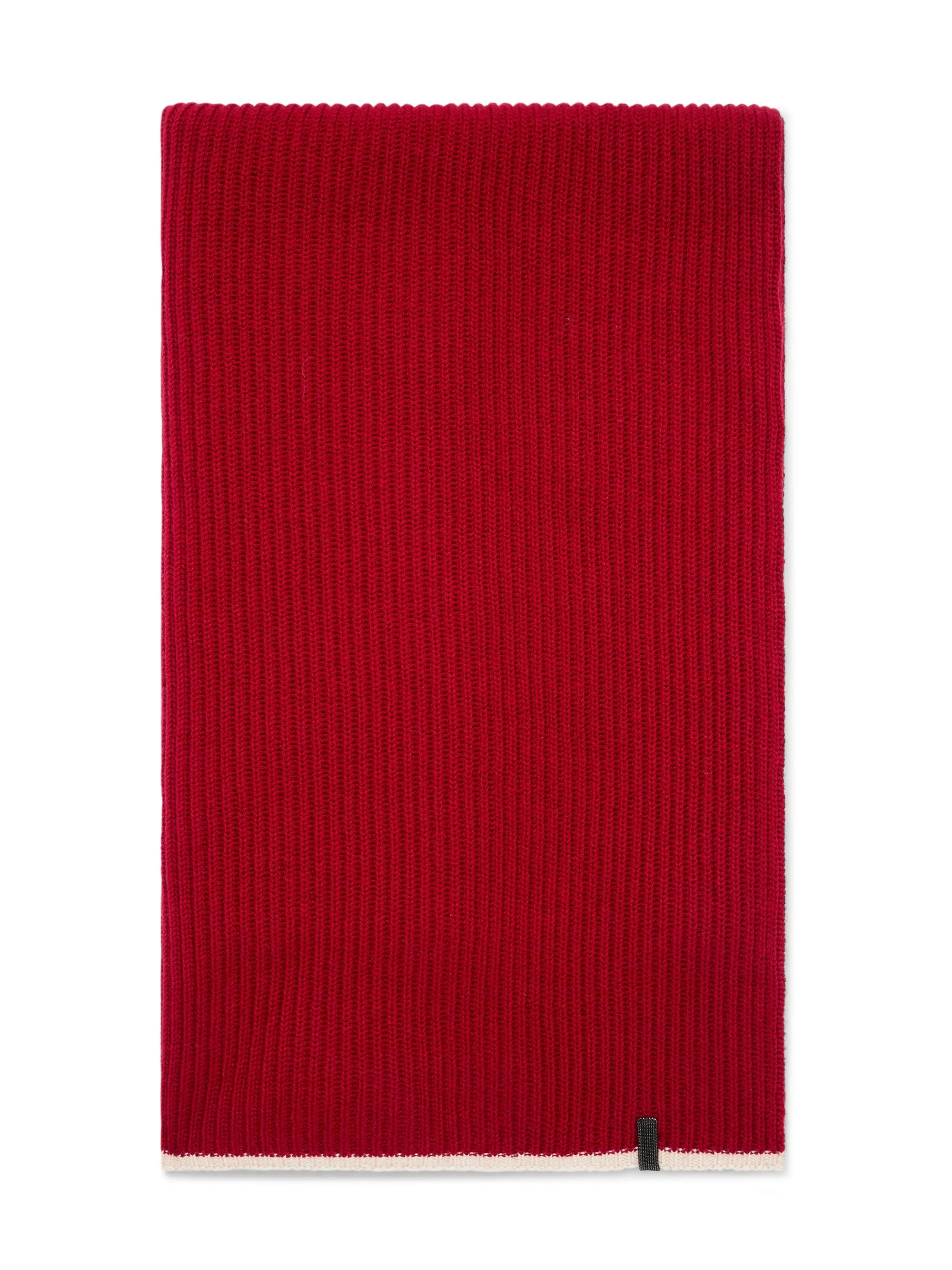 Brunello Cucinelli Women's Cashmere English Rib Knit Scarf with Monili - Red
