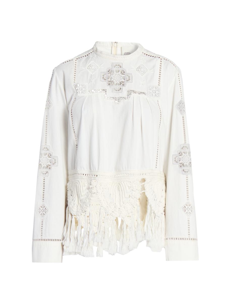 Isabel Marant Severine Embroidered Cotton Tassel Blouse
