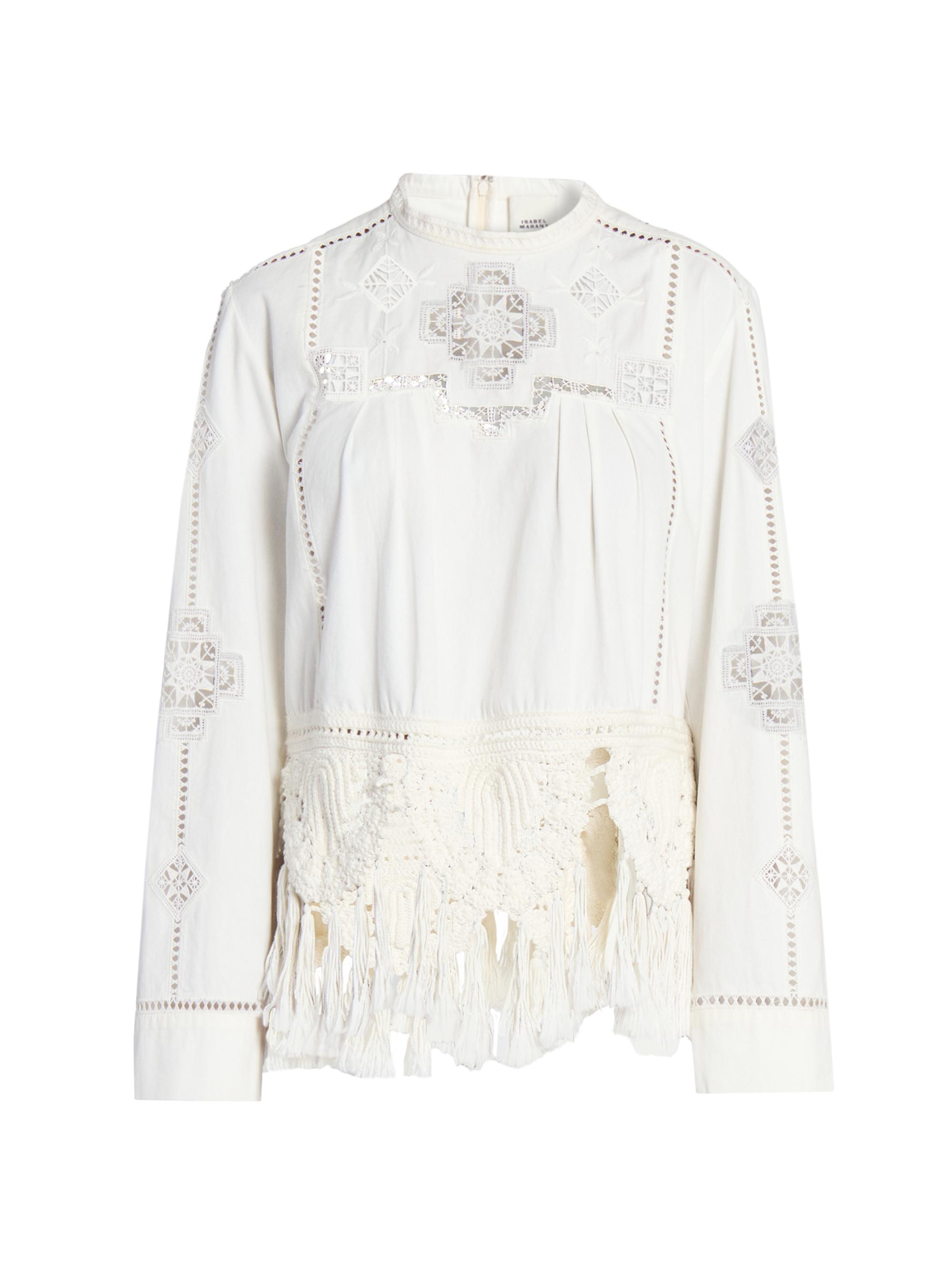 Isabel Marant Women's Severine Embroidered Cotton Tassel Blouse - White