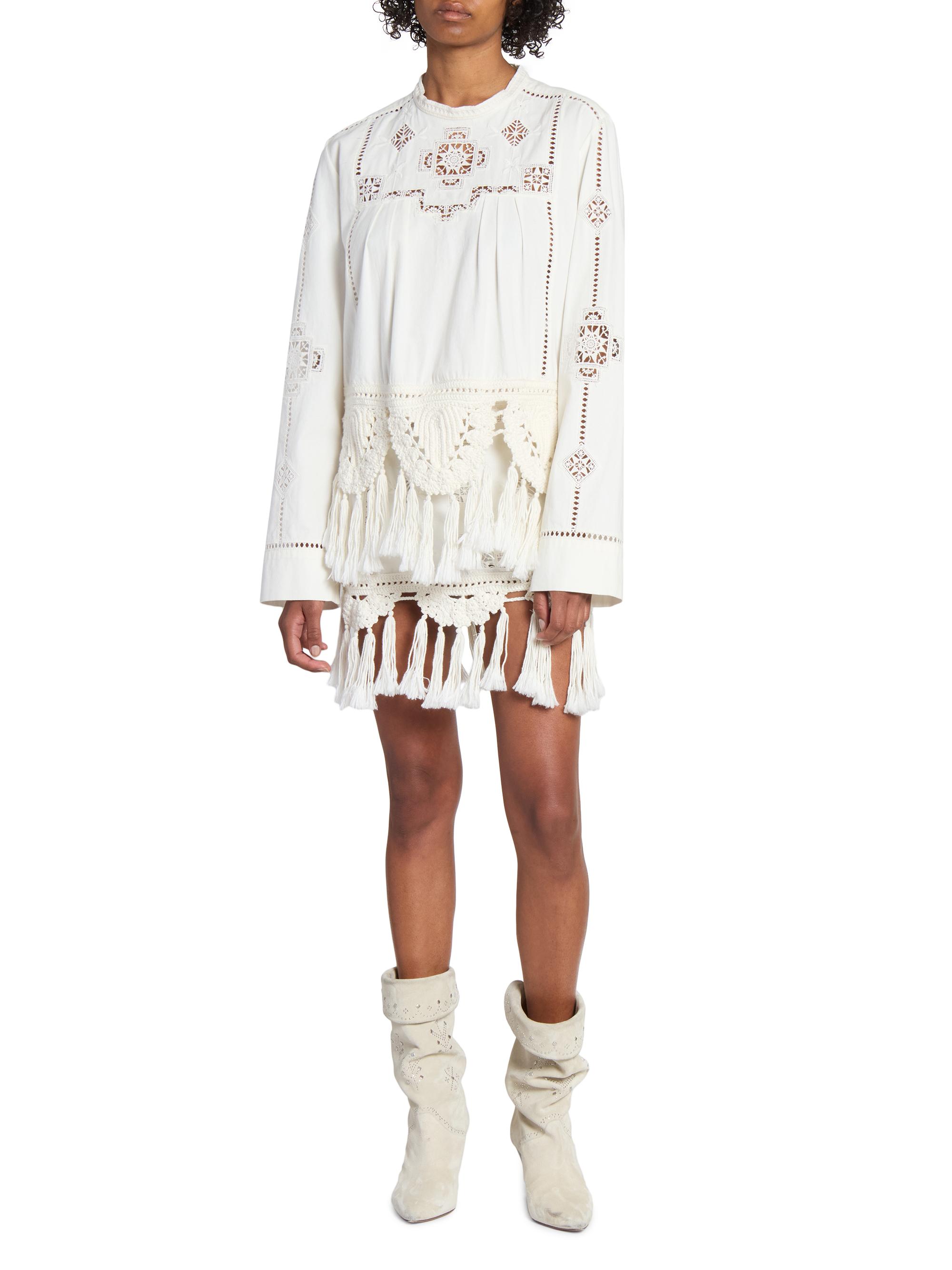 Isabel Marant Severine Embroidered Cotton Tassel Blouse | Saks