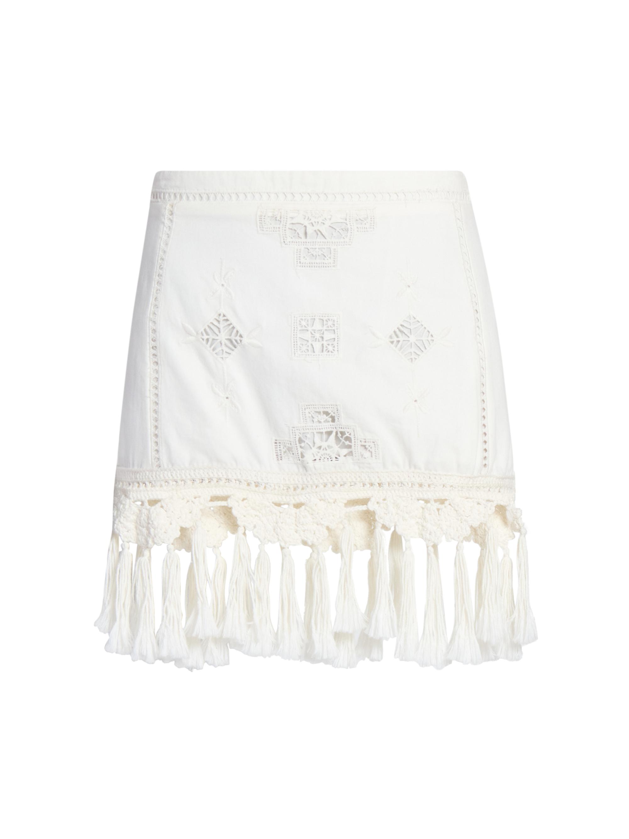 Isabel Marant Women's Sandra Embroidered Cotton Tassel Miniskirt - White