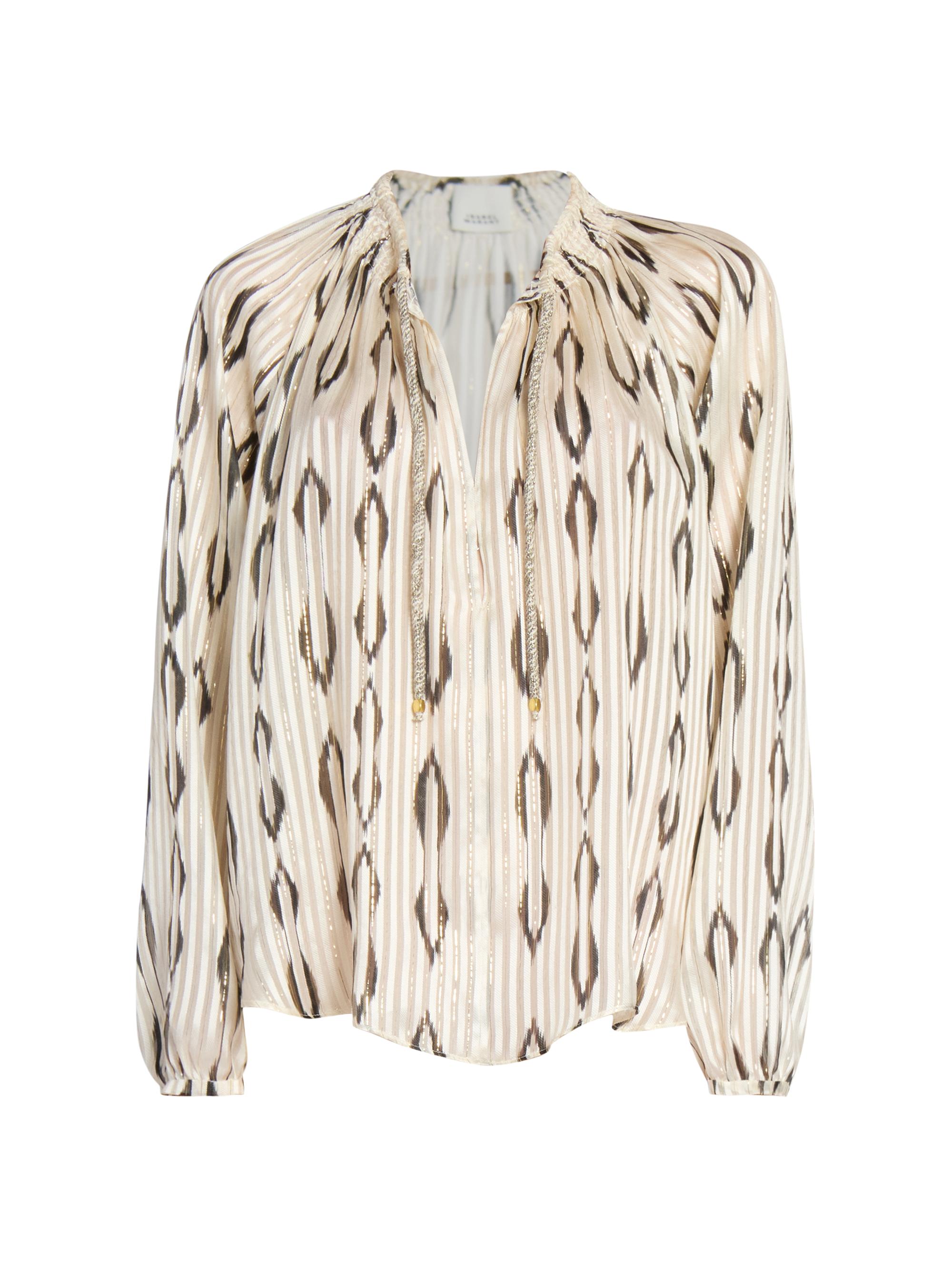 Isabel Marant Women's Syra Pleated Ikat-Inspired Blouse - Ecru Black