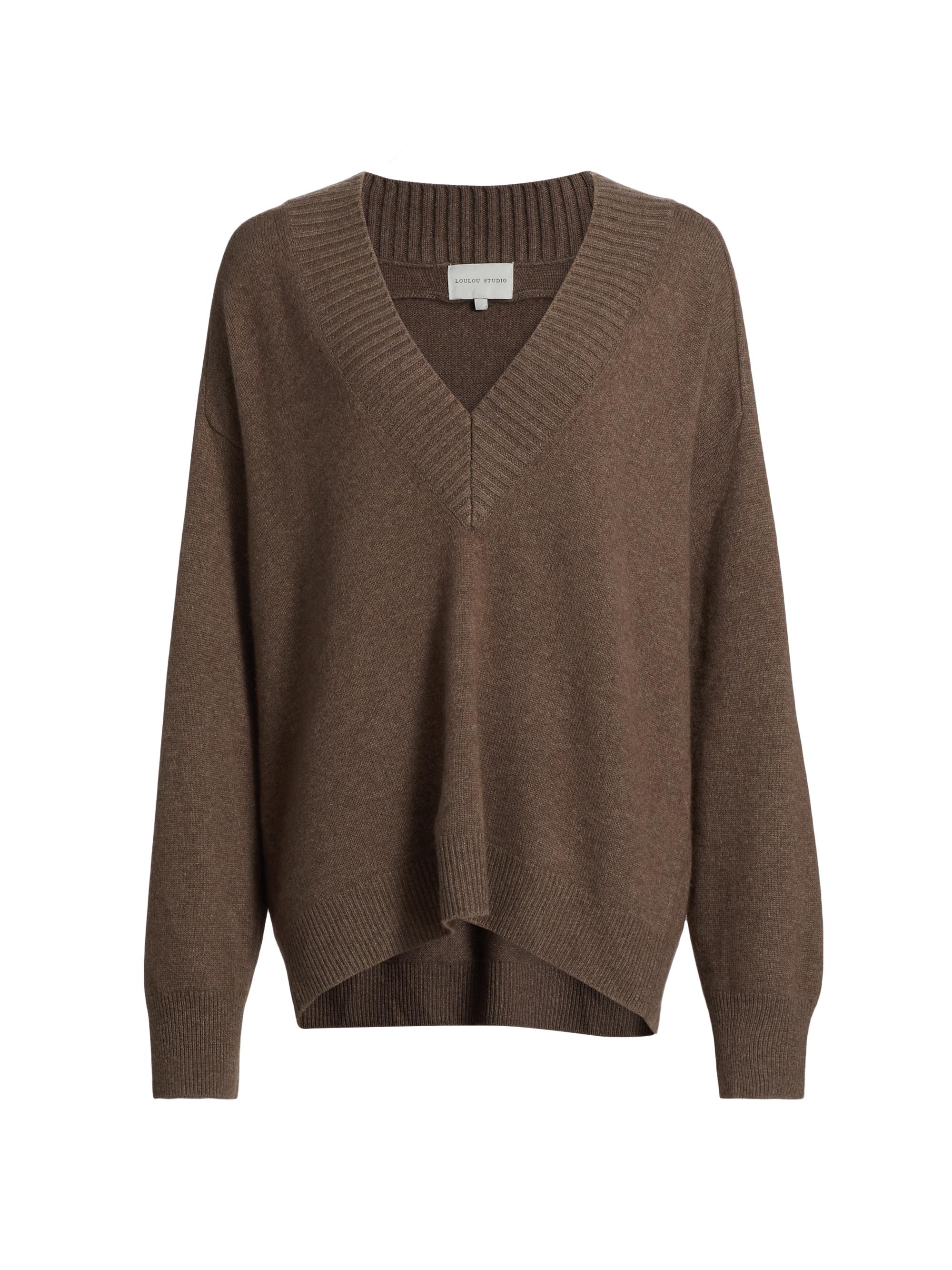 Loulou de Saison Women's Sage Deep V-Neck Sweater - Wood