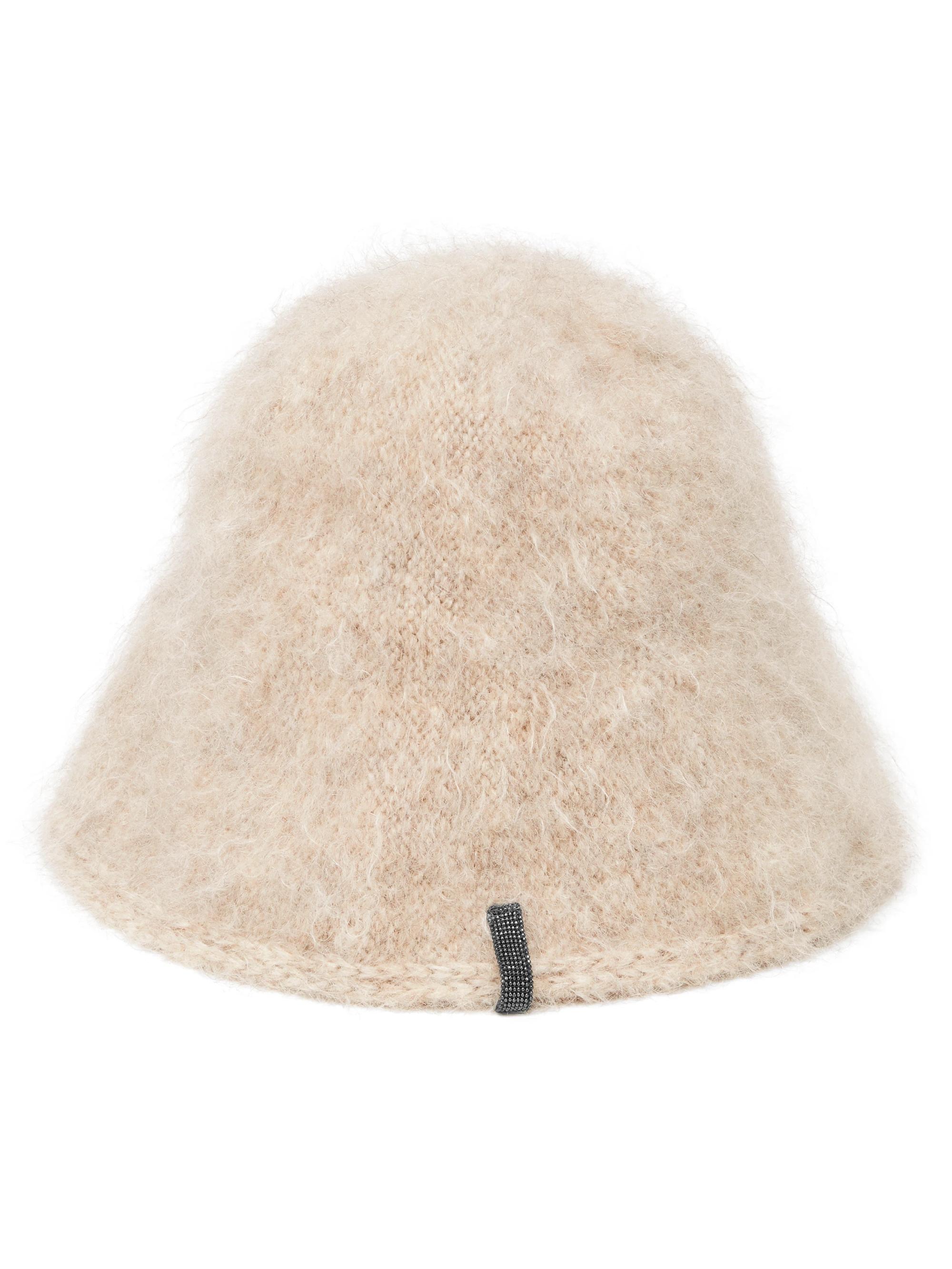 Brunello Cucinelli Women's Mohair and Wool Knit Bucket Hat with Monili - Beige