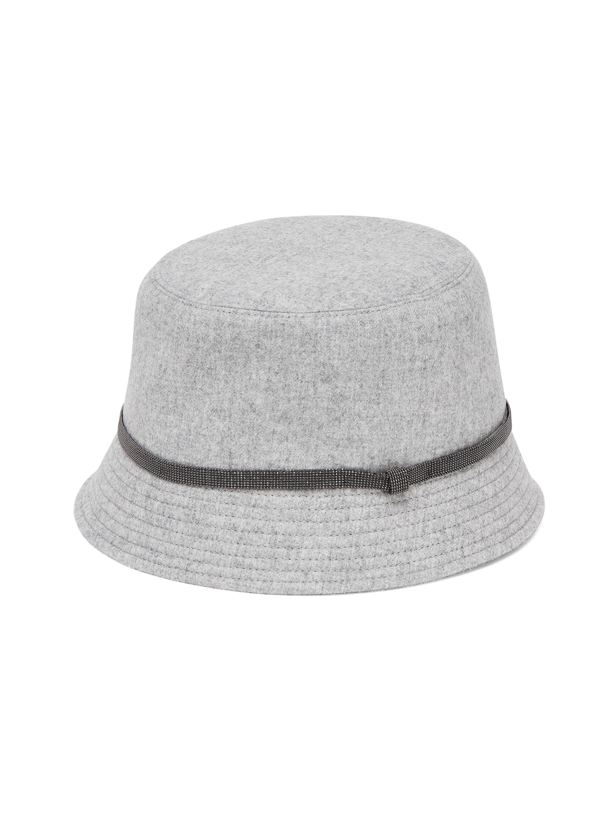 Brunello Cucinelli Women's Virgin Wool and Cashmere Flannel Bucket Hat with Shiny Band - Light Grey