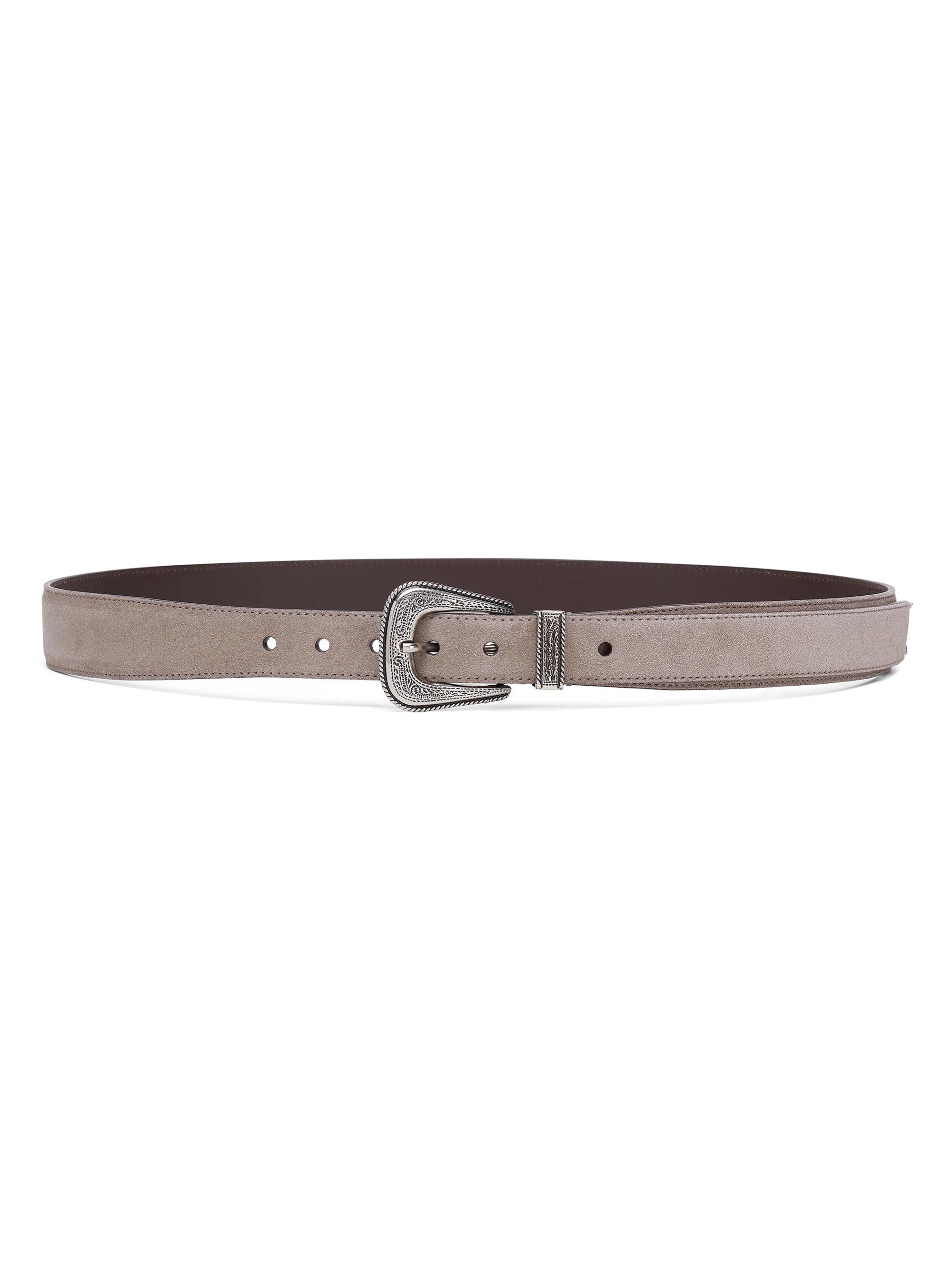 Brunello Cucinelli Men's Suede Belt with Detailed Buckle - Light Grey