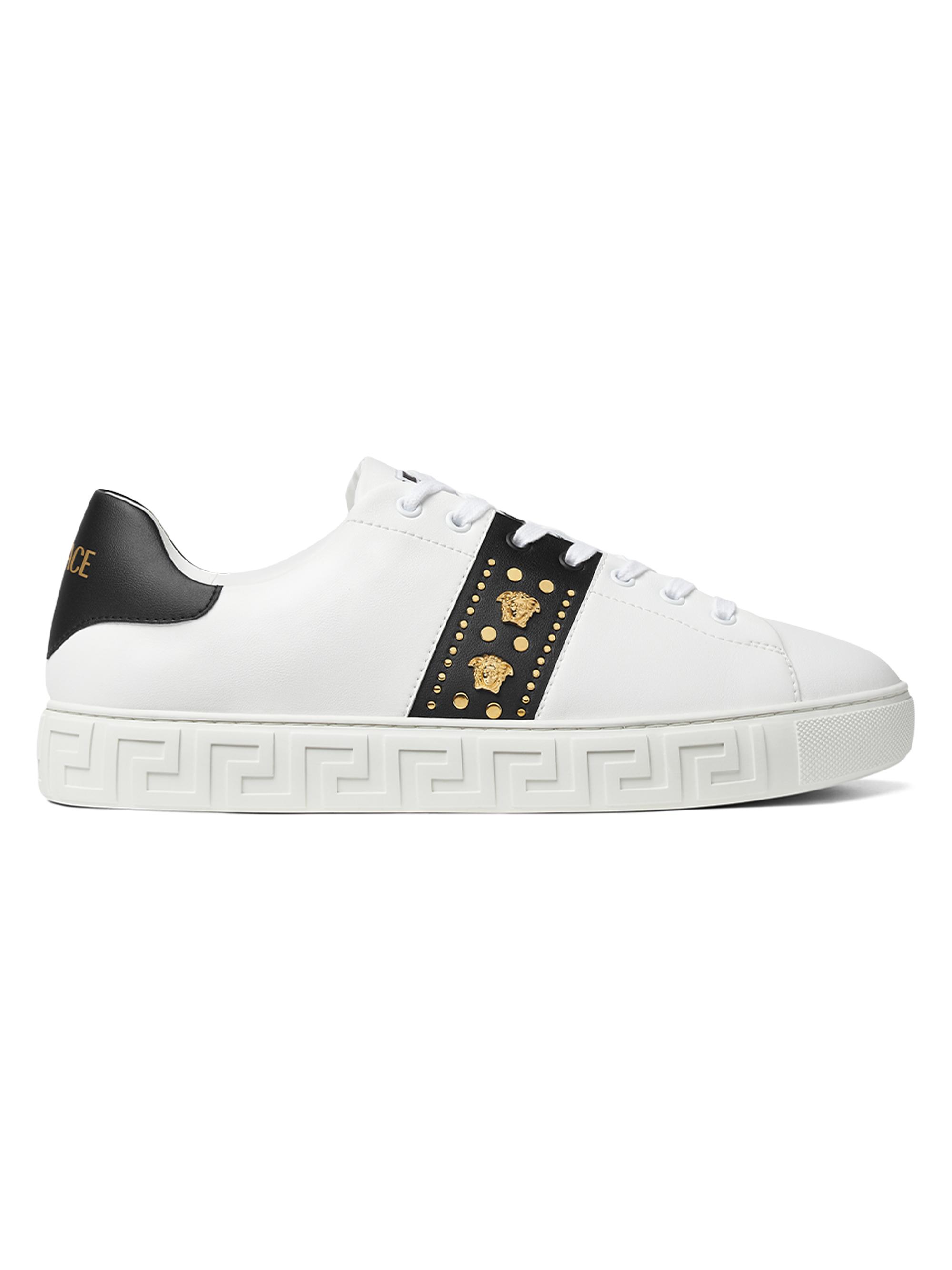 Versace Men's Medusa Studded Low-Top Sneakers - White  Gold