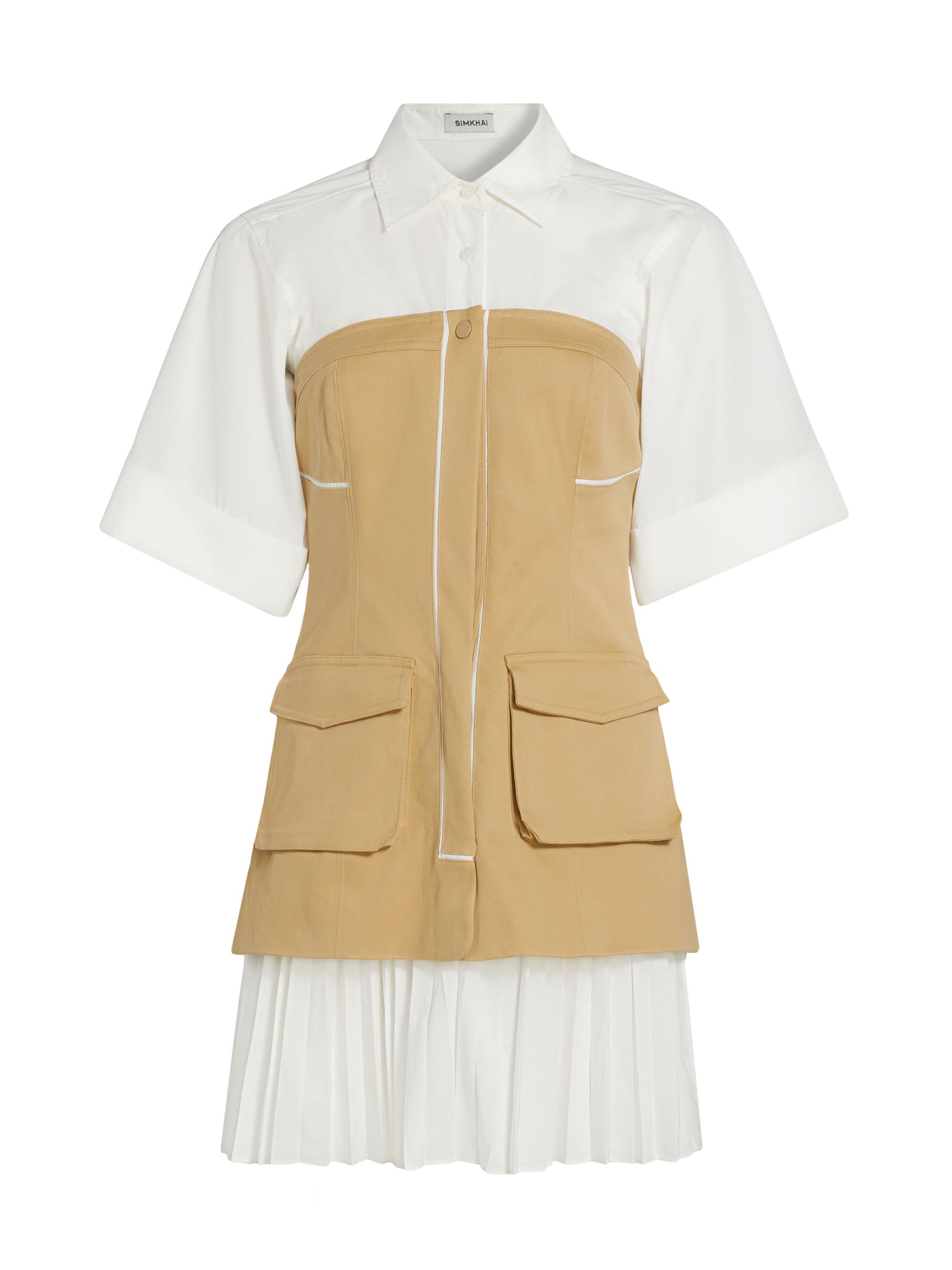 SIMKHAI Women's Crosby Layered Mini Shirtdress - Khaki Multi