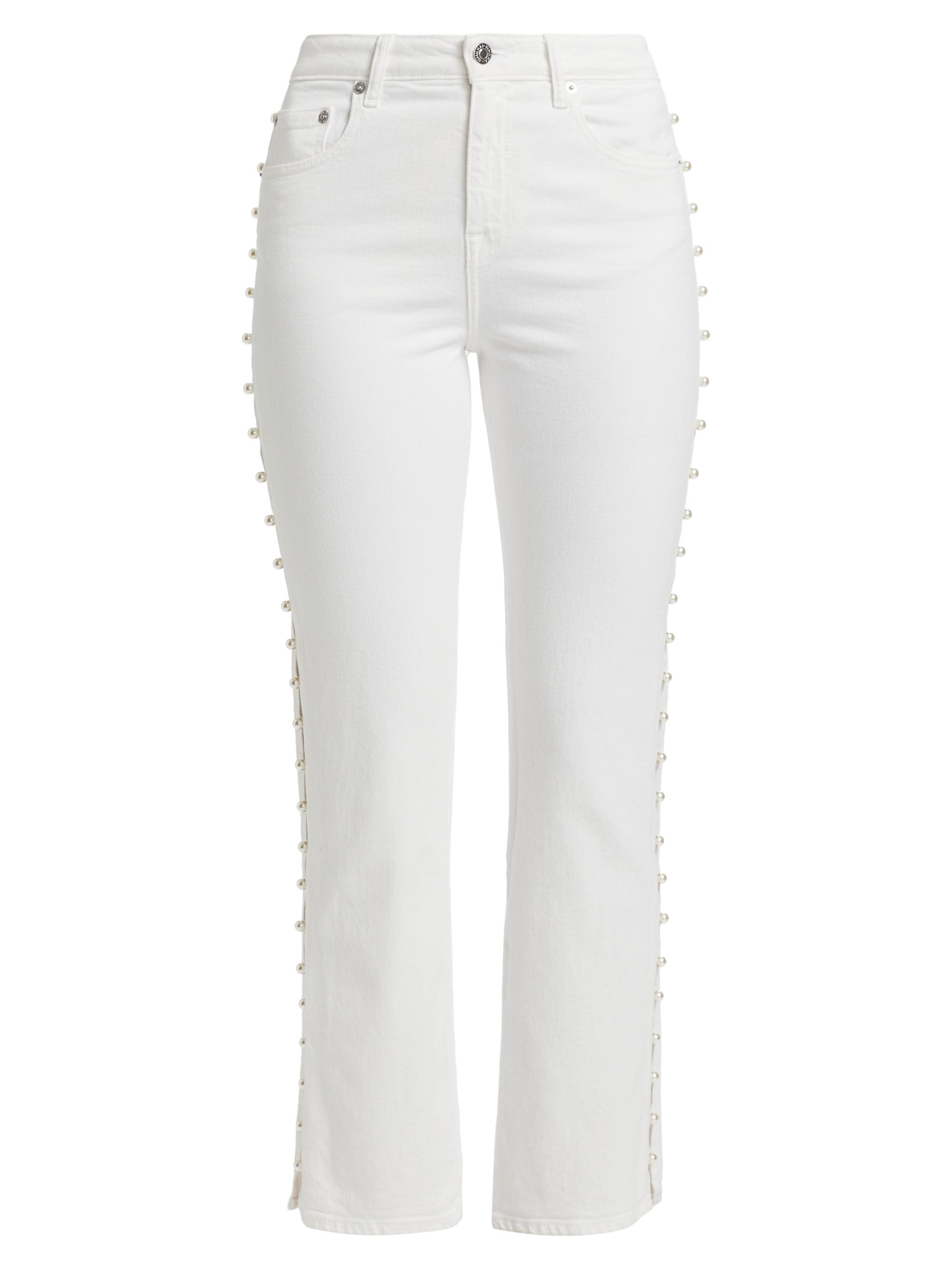 SIMKHAI Women's Amelia Pearl Embellished High-Rise Jeans -