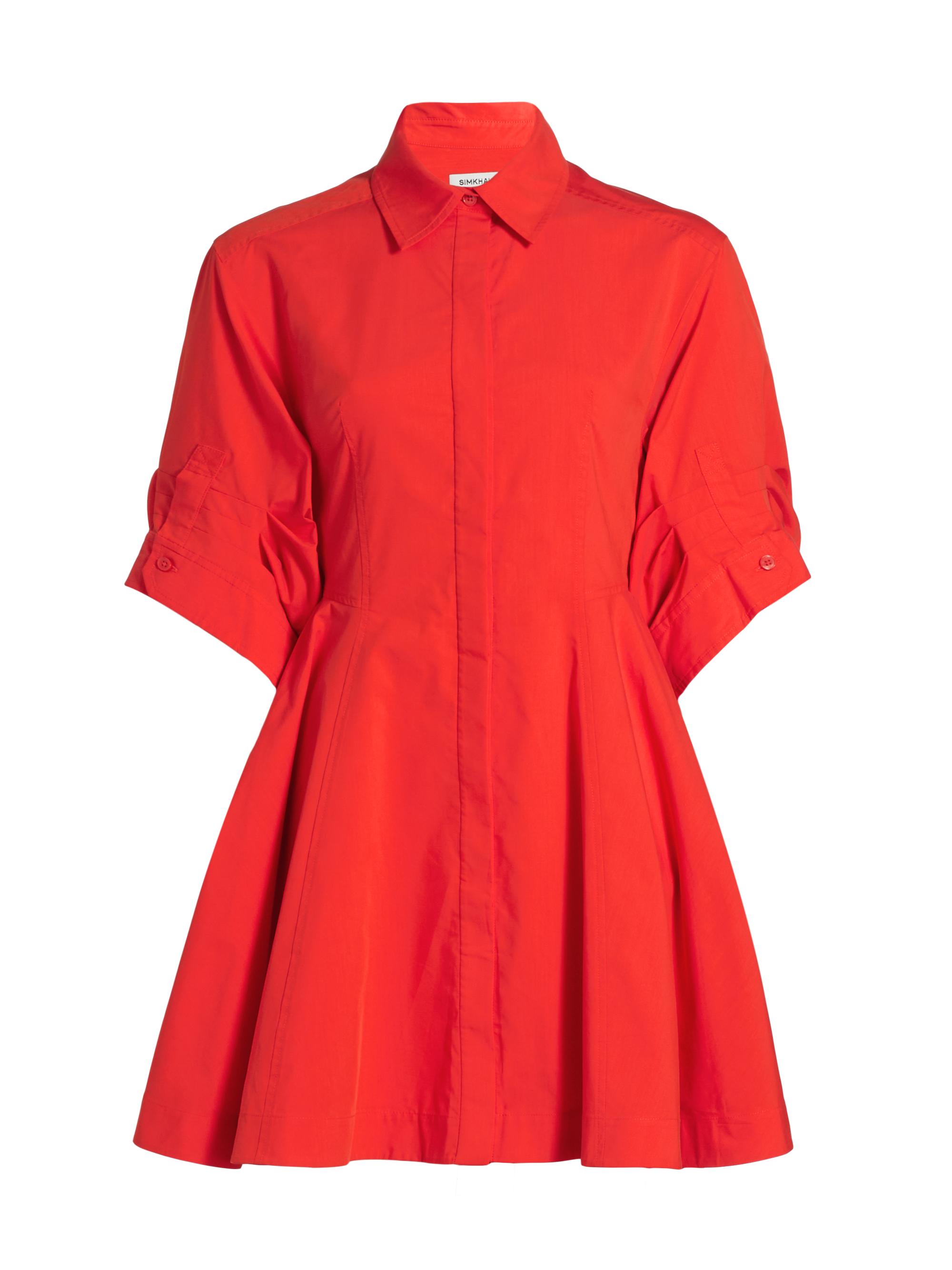 SIMKHAI Women's Jazzie Fit & Flare Shirtdress - Fiery Red