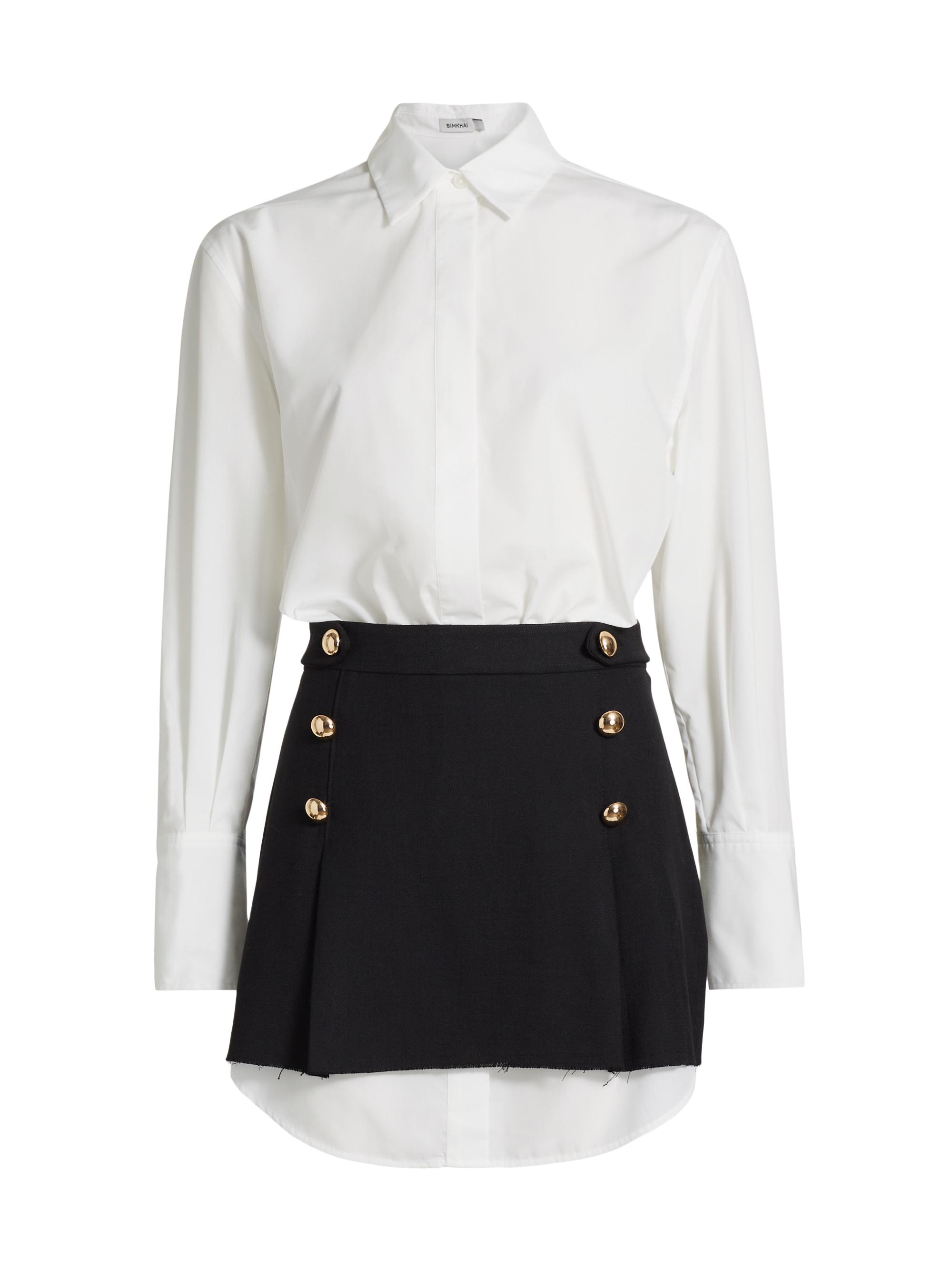 SIMKHAI Women's Warren Shirt Combo Minidress - White Multi