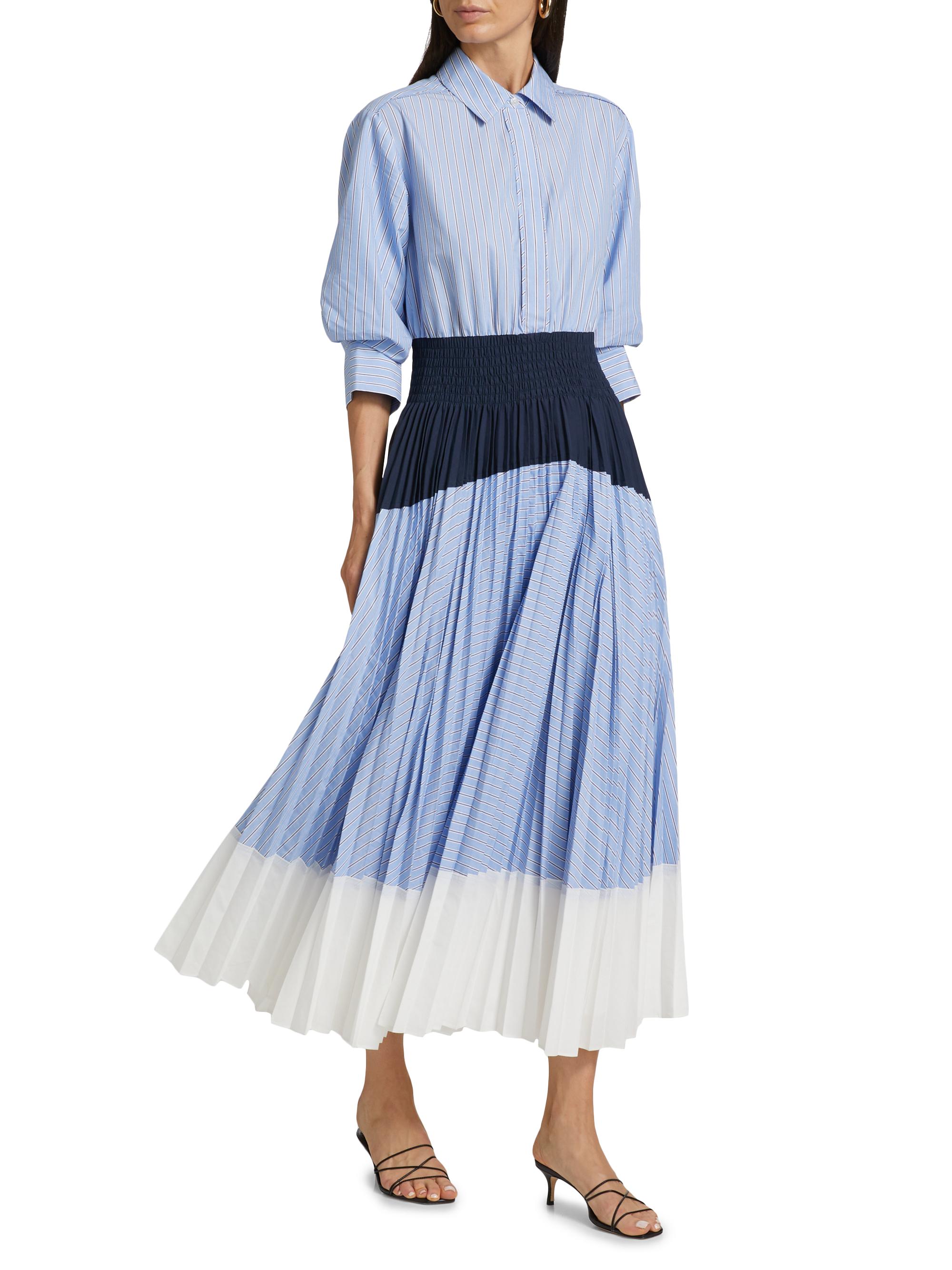 SIMKHAI Jenella Pleated Colorblocked Midi Dress | Saks Fifth