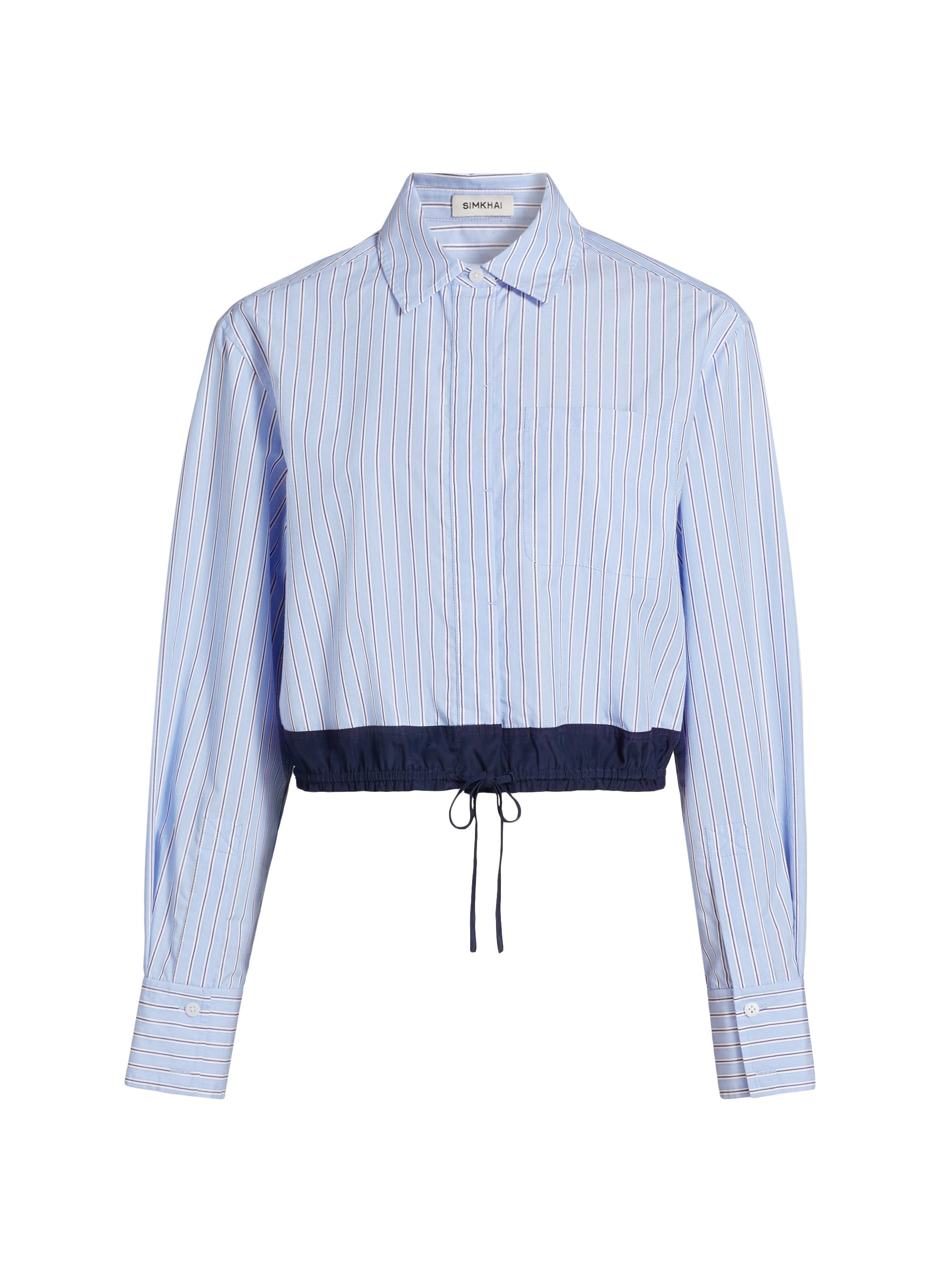 SIMKHAI Women's Adryck Striped Button-Front Shirt - Harbor Blue Stripe