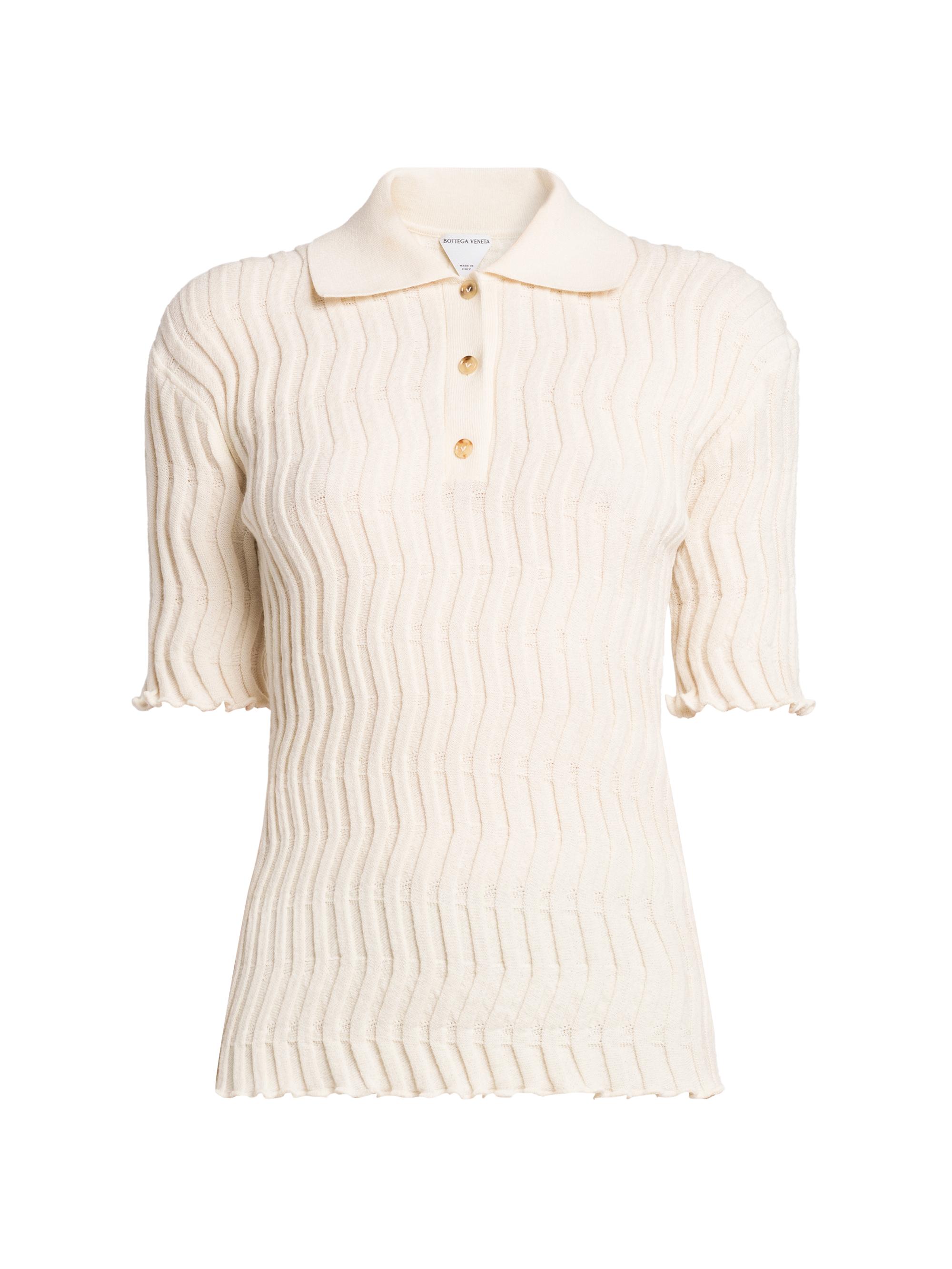Bottega Veneta Women's Stretch Wool Knit Polo Shirt - String