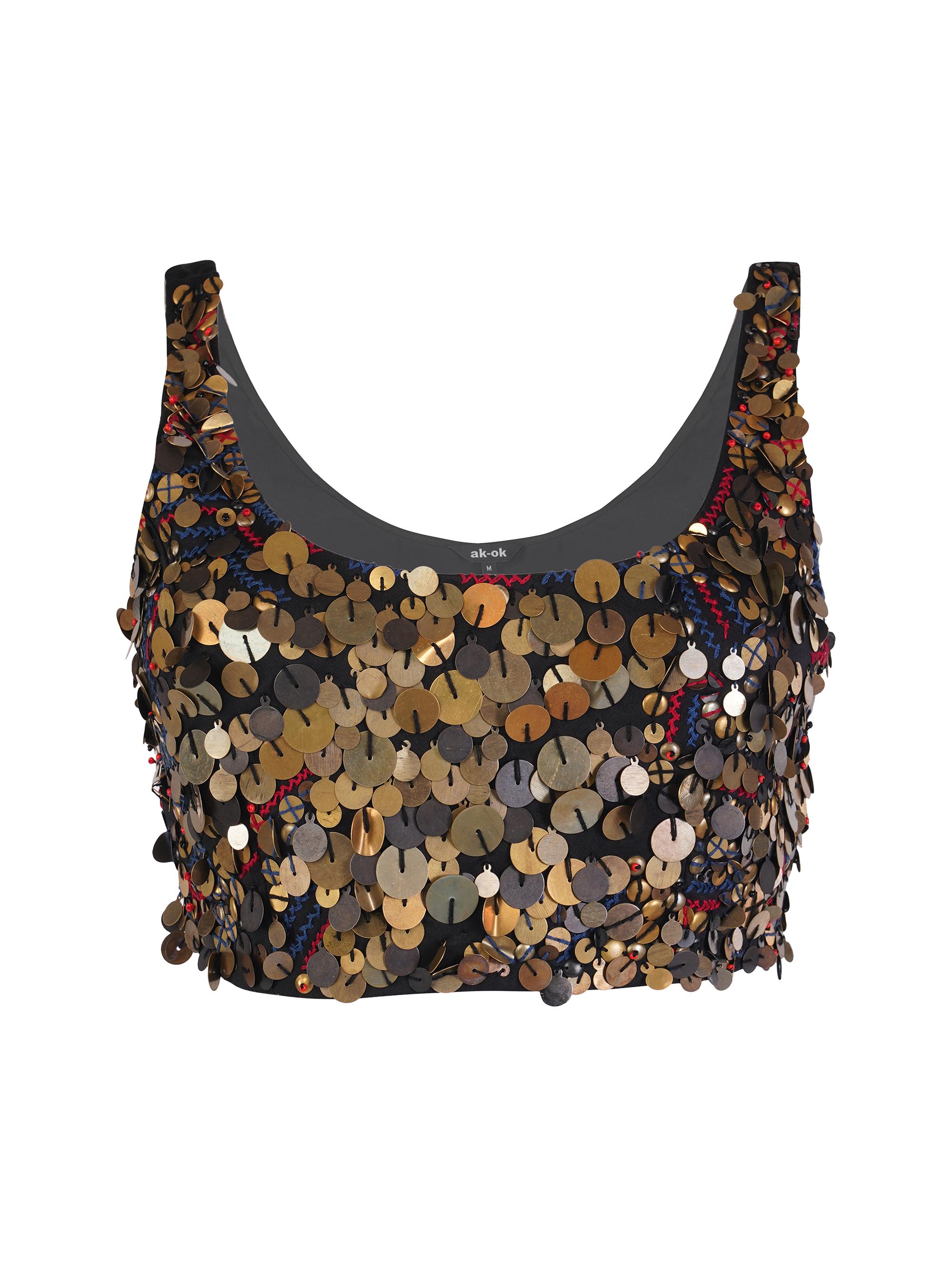 AKOK Anamika Khanna Women's Sequined Crop Top - Gold