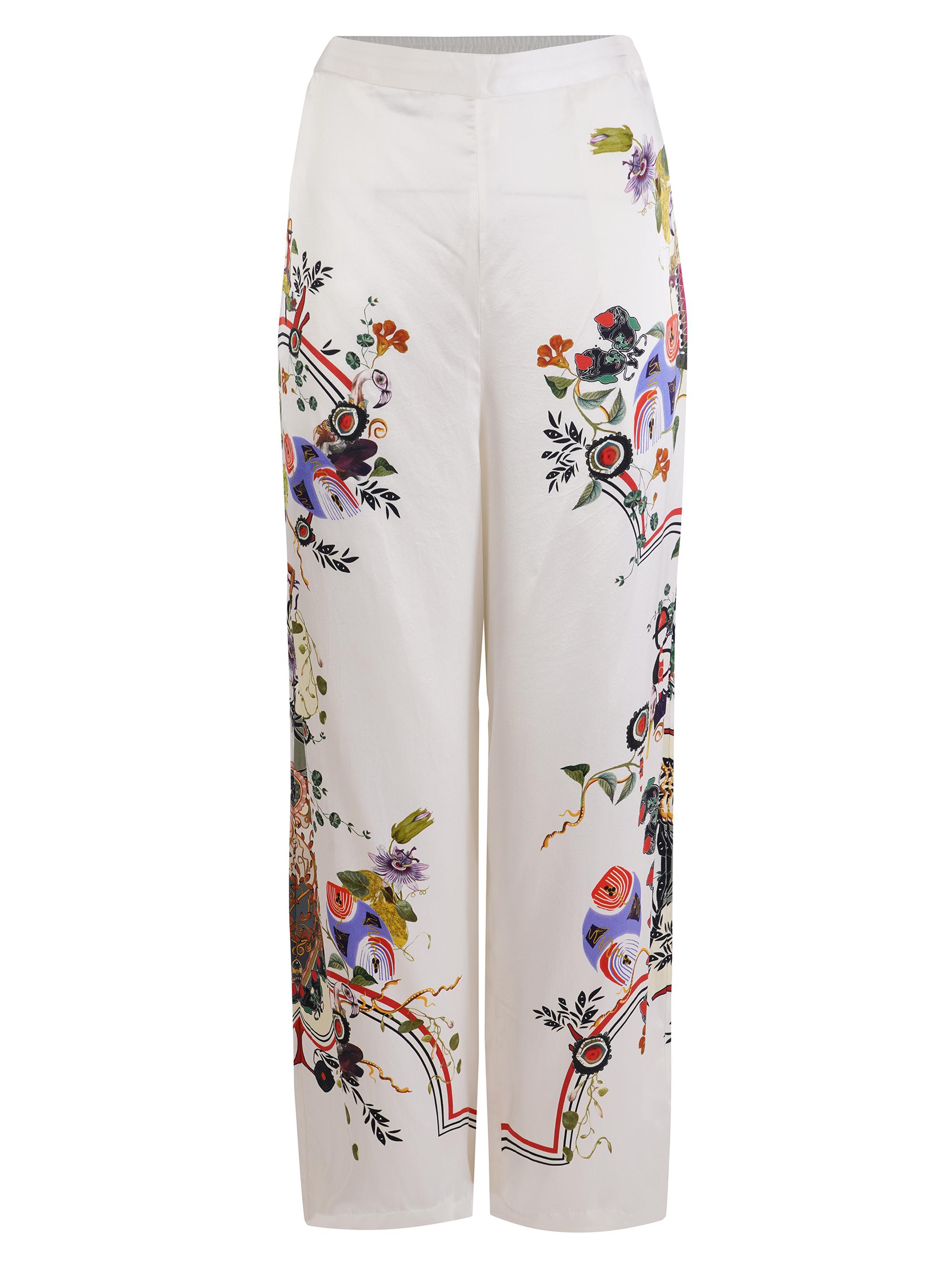 AKOK Anamika Khanna Women's Printed Silk Wide-Leg Pants - White