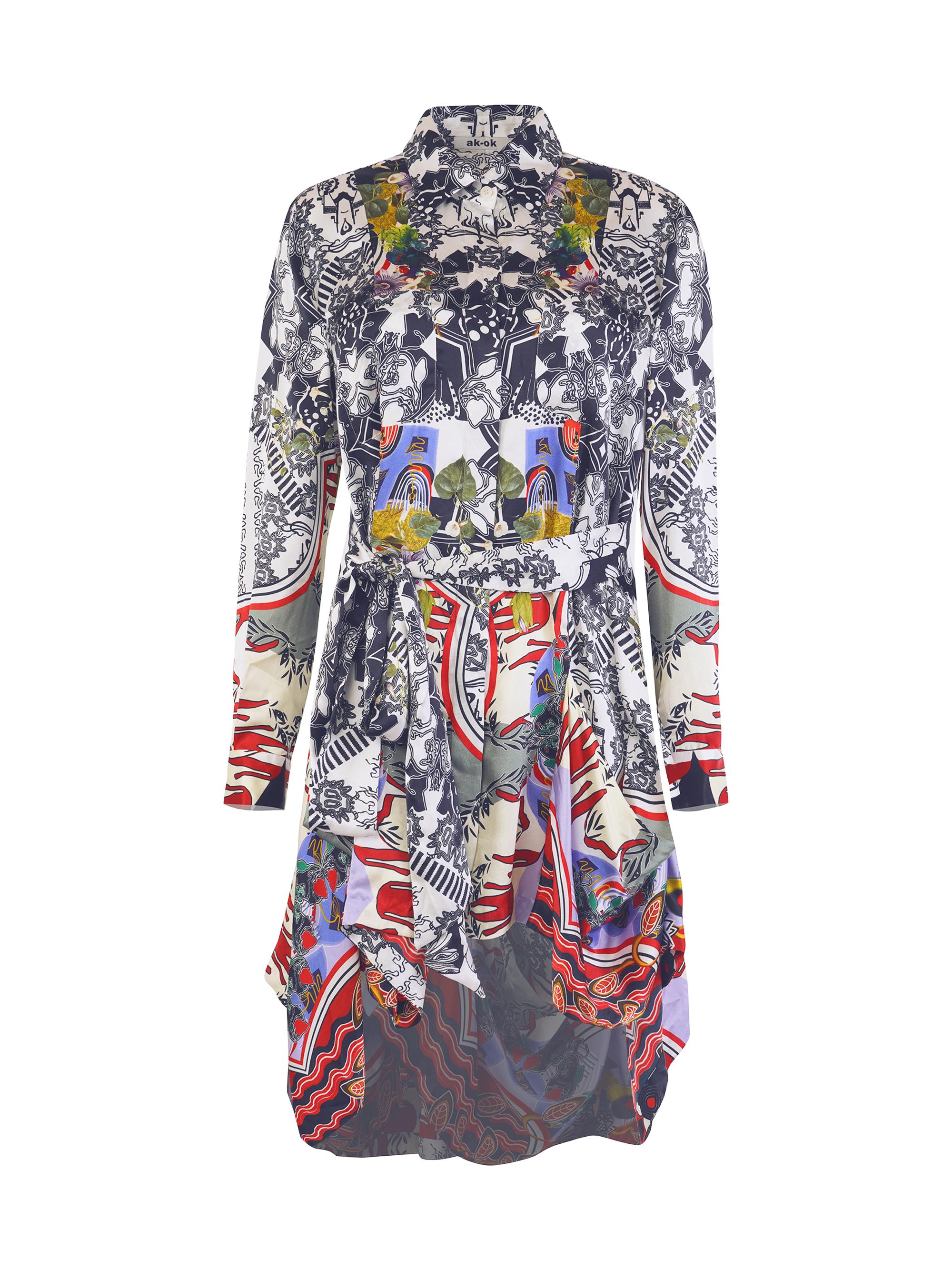 AKOK Anamika Khanna Women's Asymmetric Silk Shirtdress