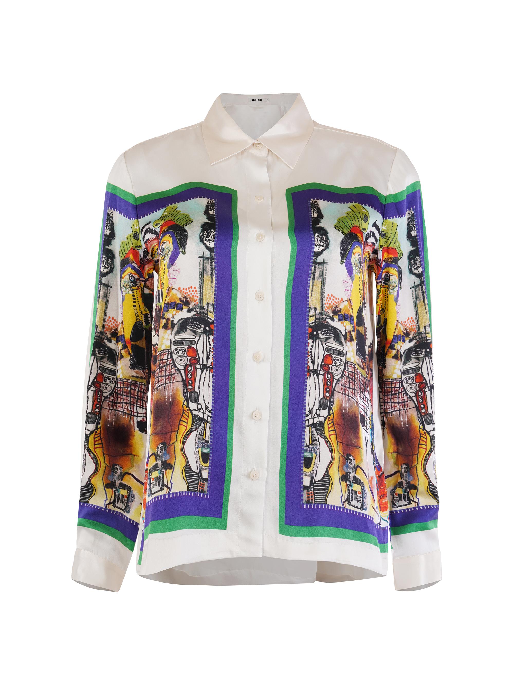 AKOK Anamika Khanna Women's Graphic Silk Button-Front Shirt - White